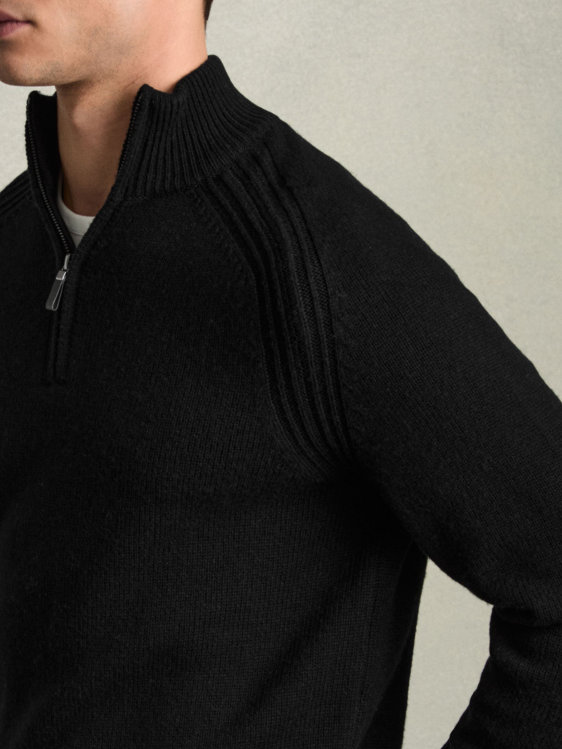 Wool-Blend Ridge-Seam Half-Zip Jumper in All Black - Image 4 of 6