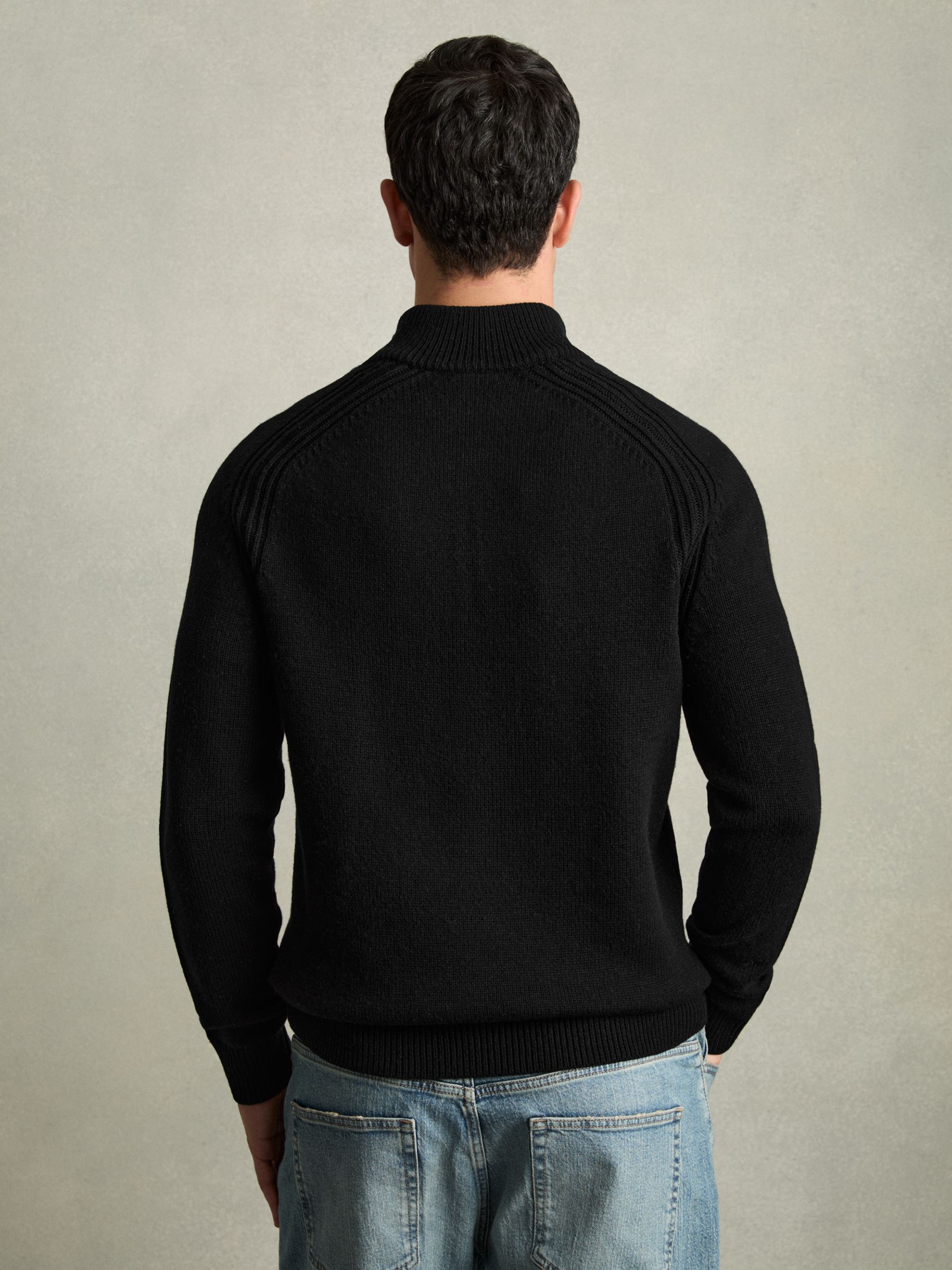 Wool-Blend Ridge-Seam Half-Zip Jumper in All Black - Image 5 of 6