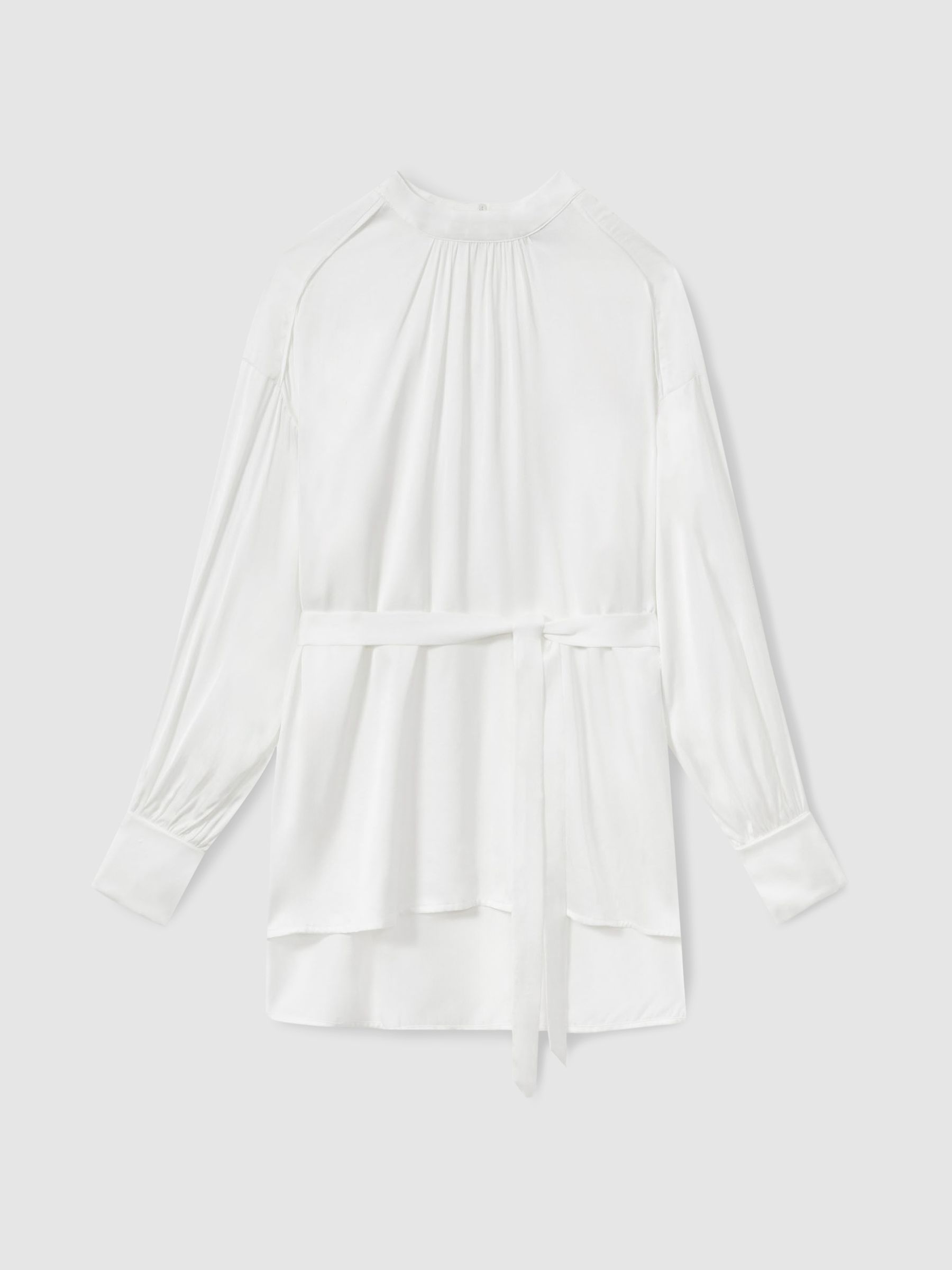 Woven High-Neck Belted Blouse in Ivory - Image 2 of 5