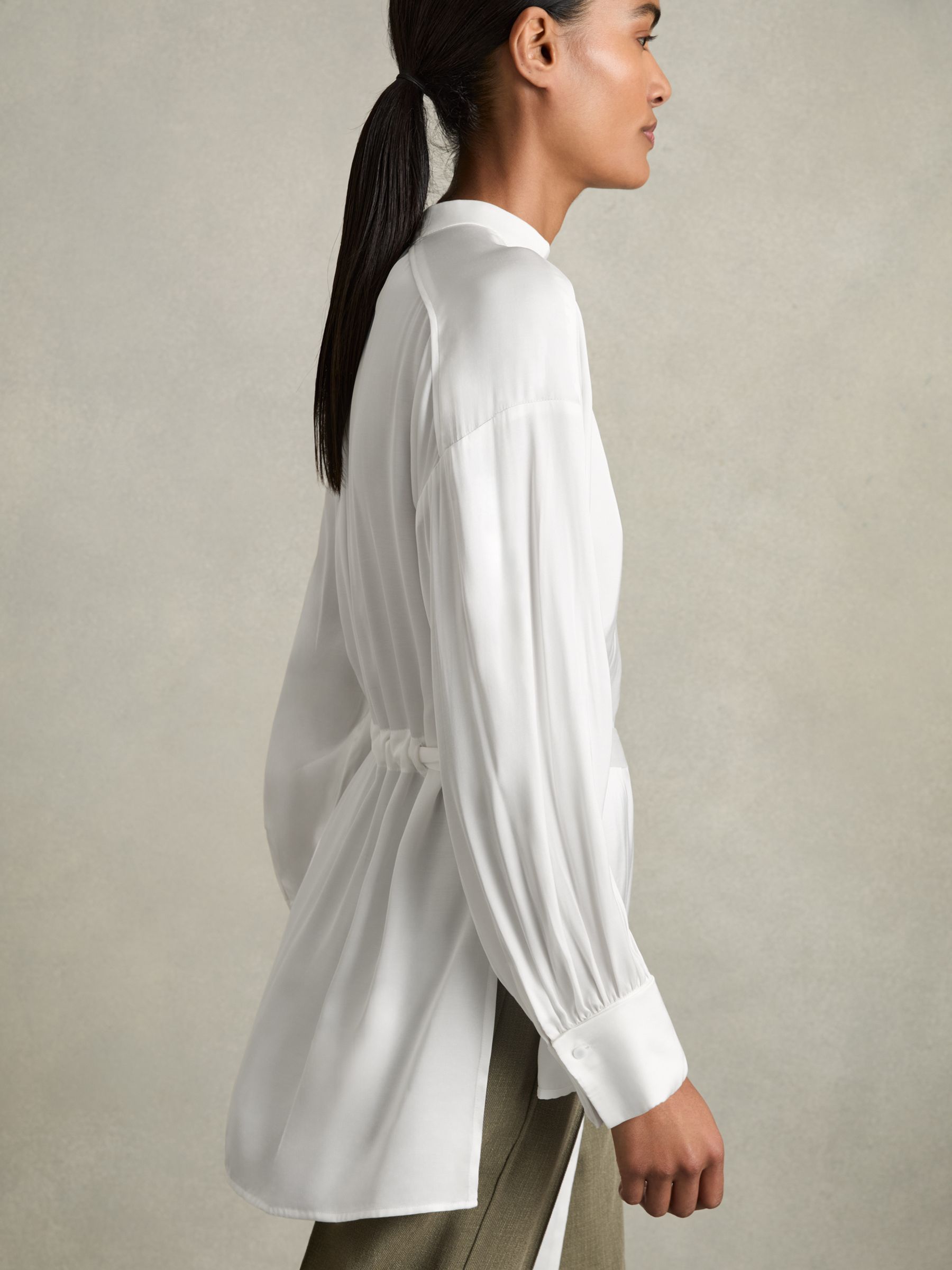 Woven High-Neck Belted Blouse in Ivory - Image 3 of 5
