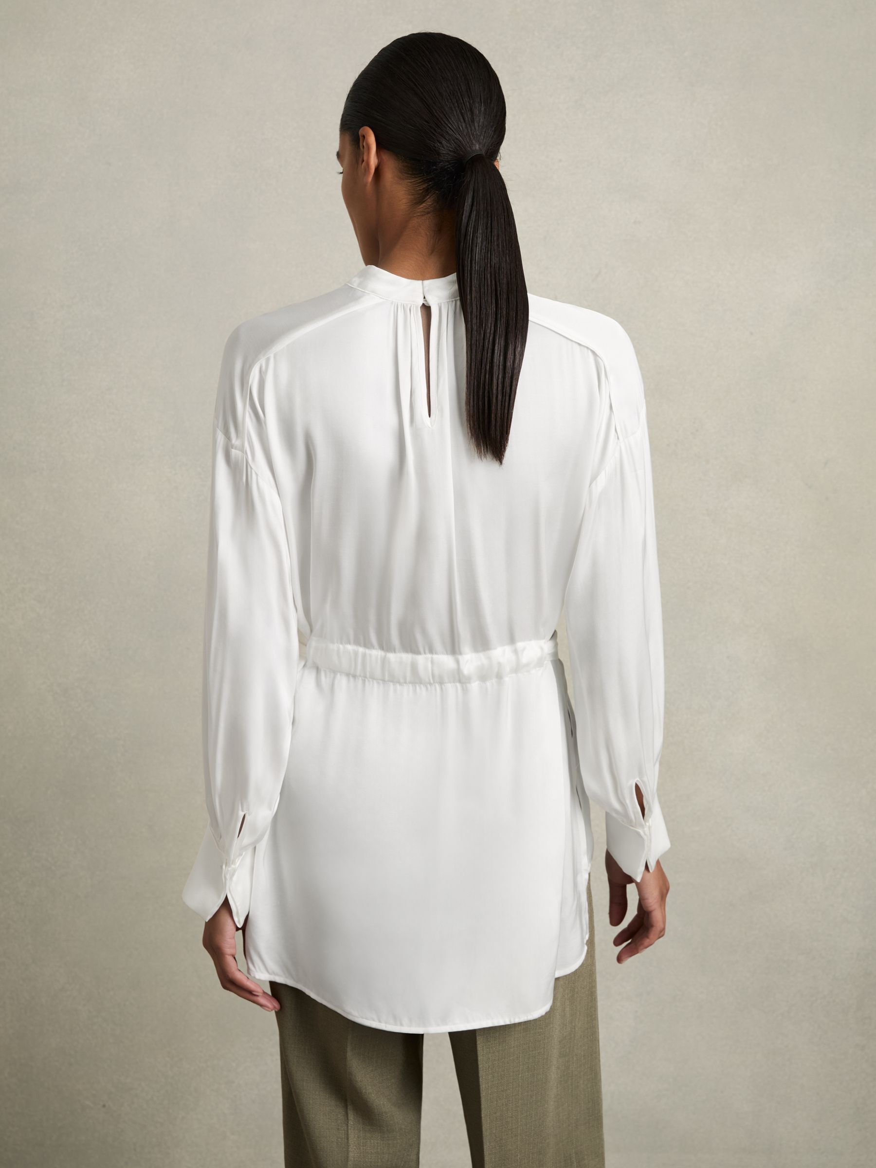 Woven High-Neck Belted Blouse in Ivory - Image 4 of 5