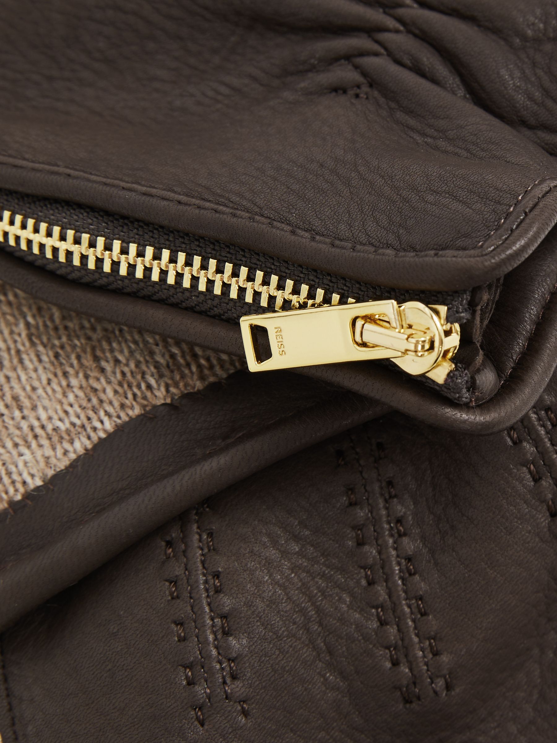Leather Zip-Side Gloves in Dark Brown - Image 3 of 3