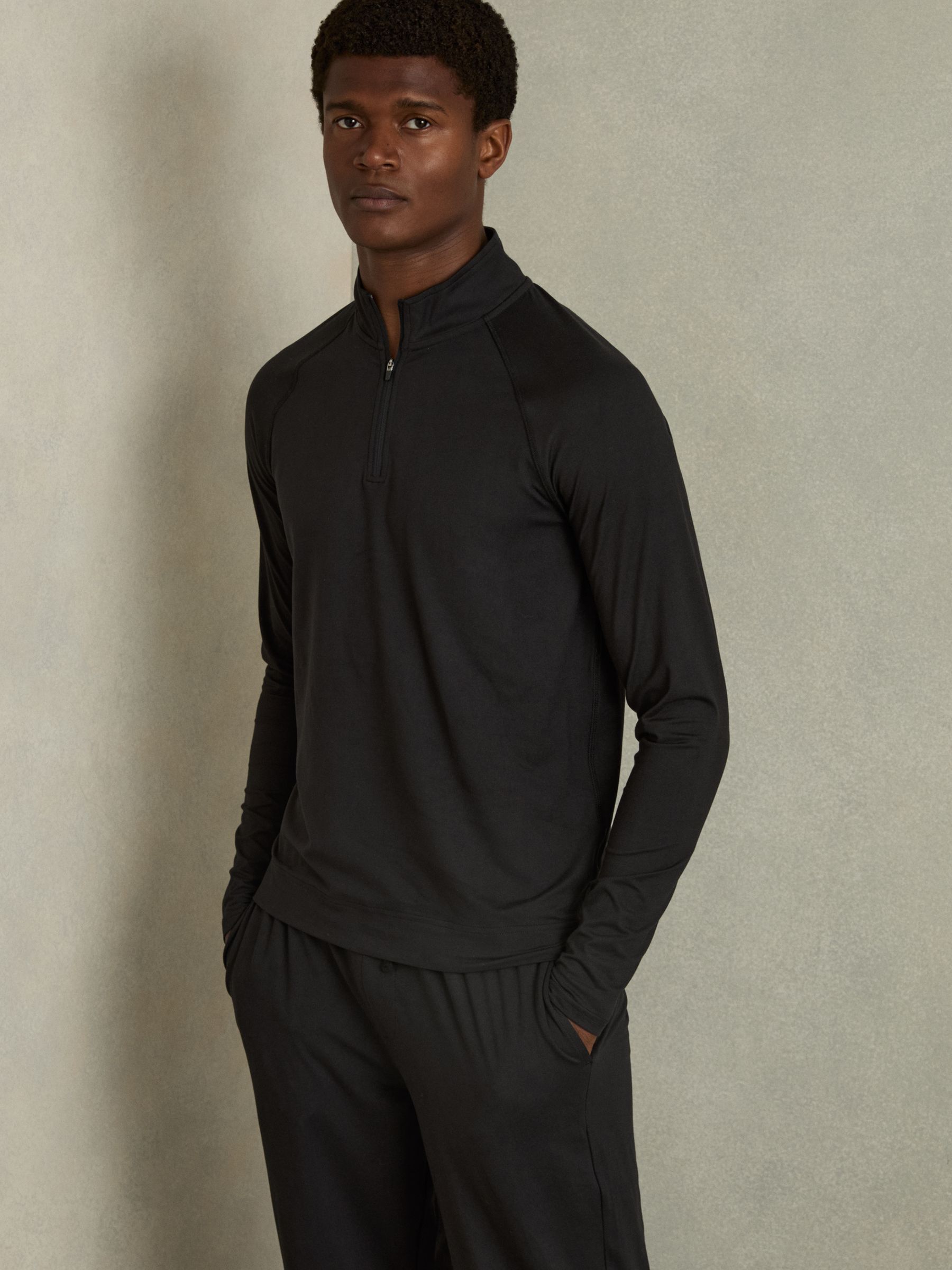 Stretch Half-Zip Funnel-Neck Top in Black - Image 1 of 5