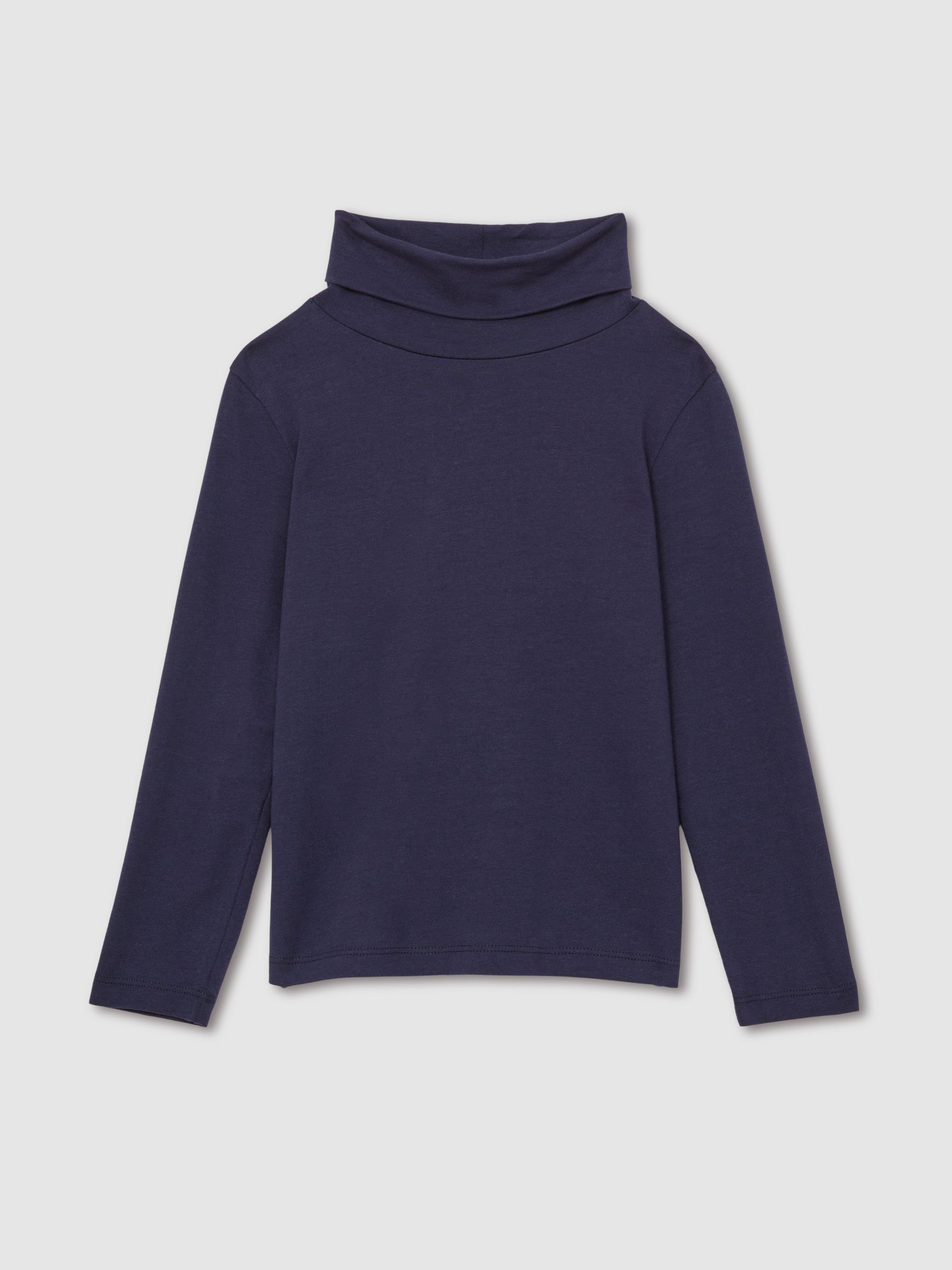 4-9 yrs Cotton-Jersey Roll-Neck Top with Stretch in Navy - Image 2 of 4