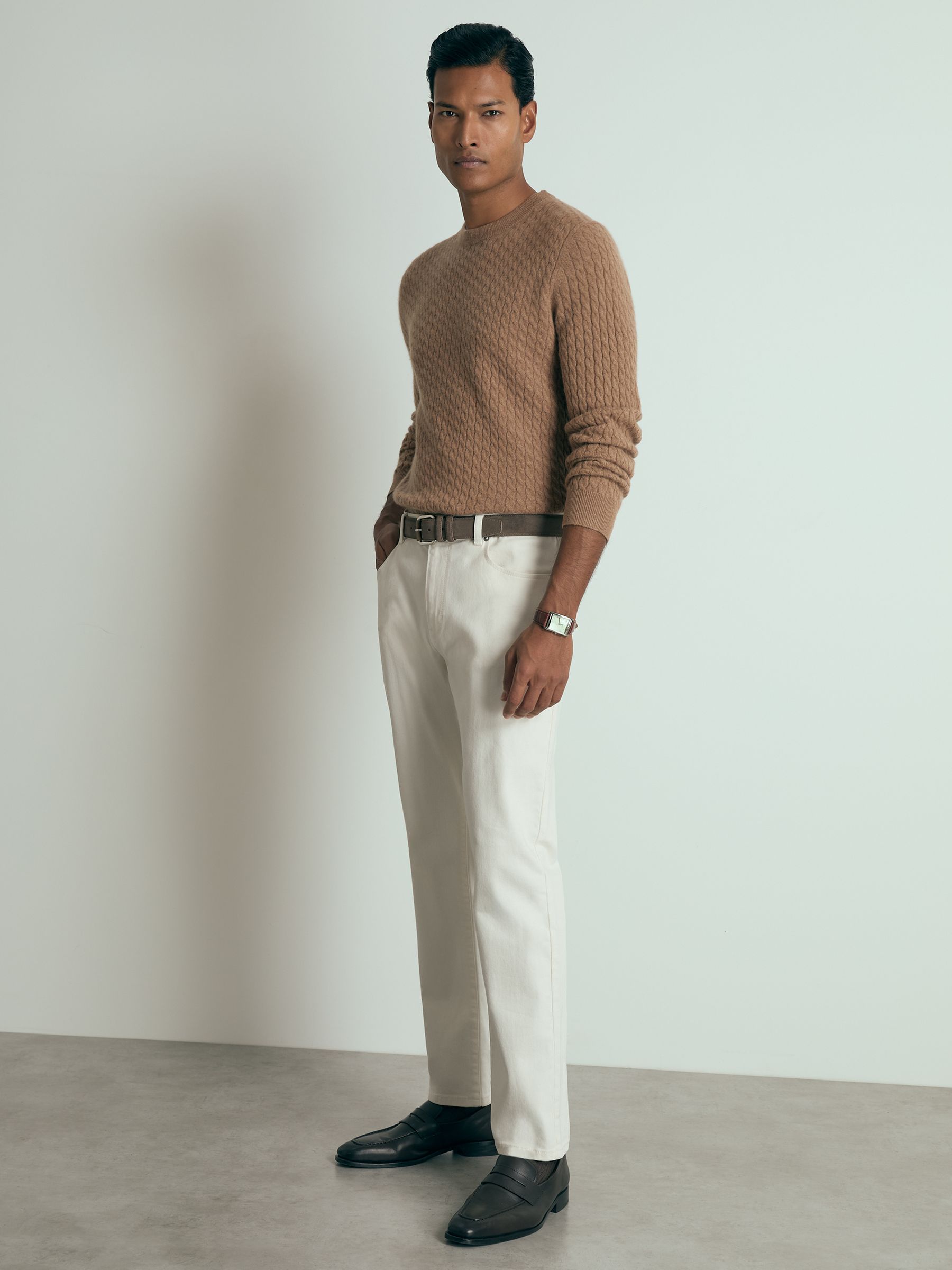 Atelier Cashmere Cable-Knit Crew-Neck Jumper in Camel Melange - Image 1 of 7