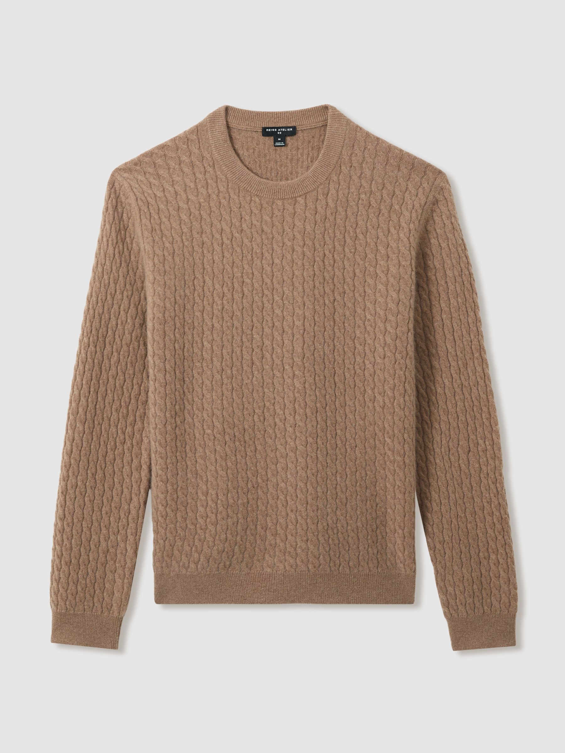 Atelier Cashmere Cable-Knit Crew-Neck Jumper in Camel Melange - Image 2 of 7