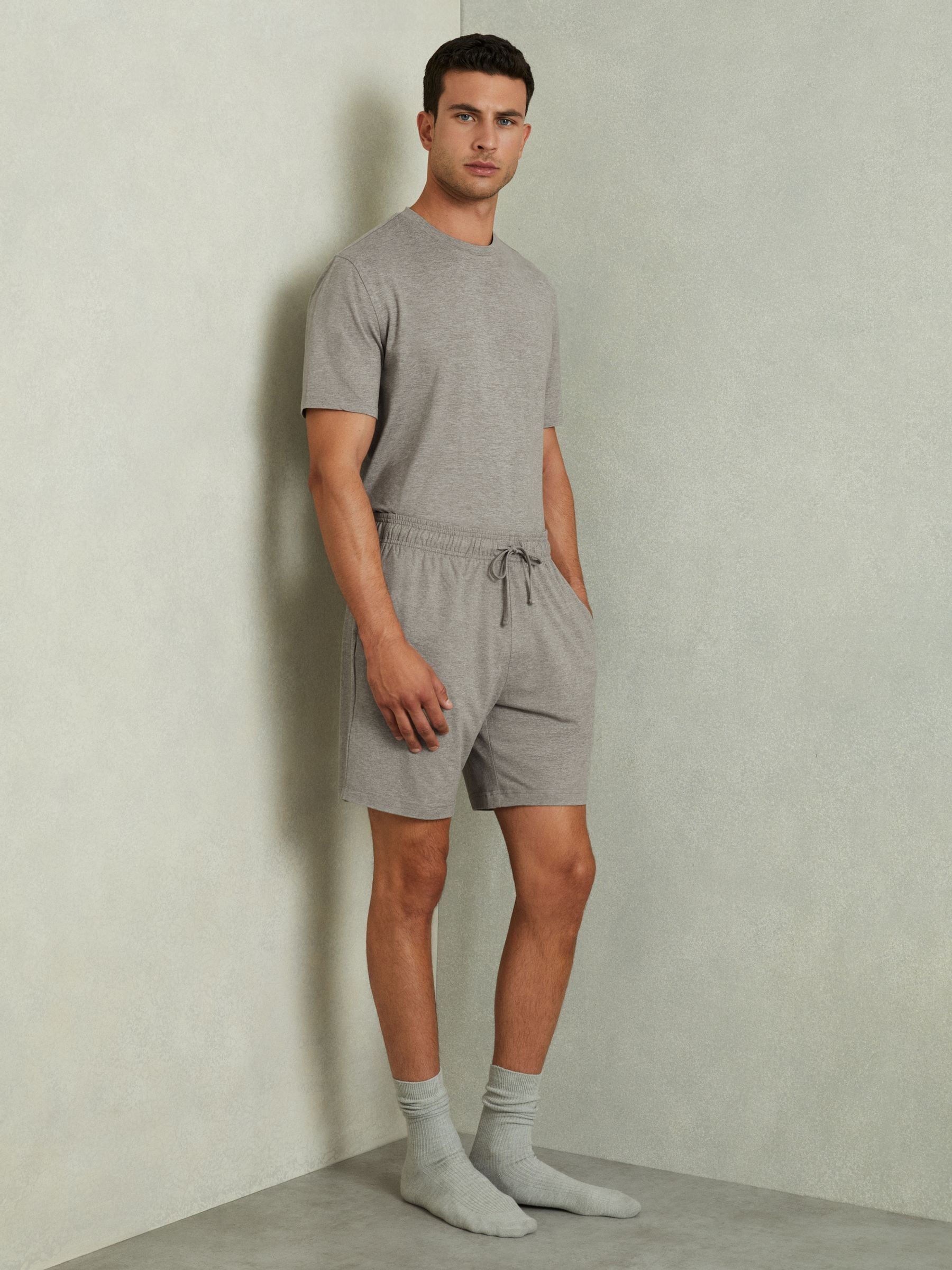Denver Drawstring-Waist Jersey Shorts in Grey Melange - Image 1 of 6