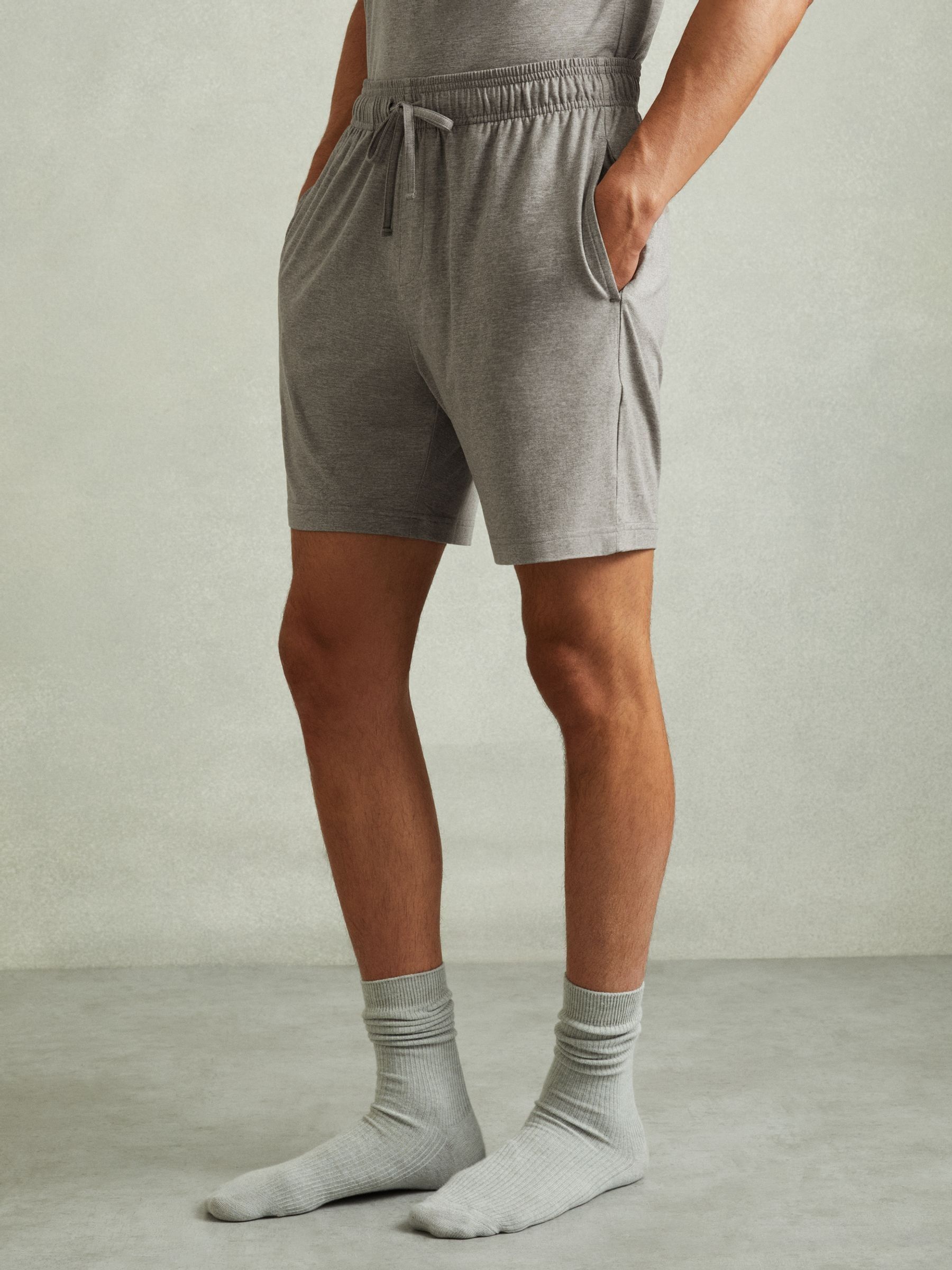 Denver Drawstring-Waist Jersey Shorts in Grey Melange - Image 3 of 6