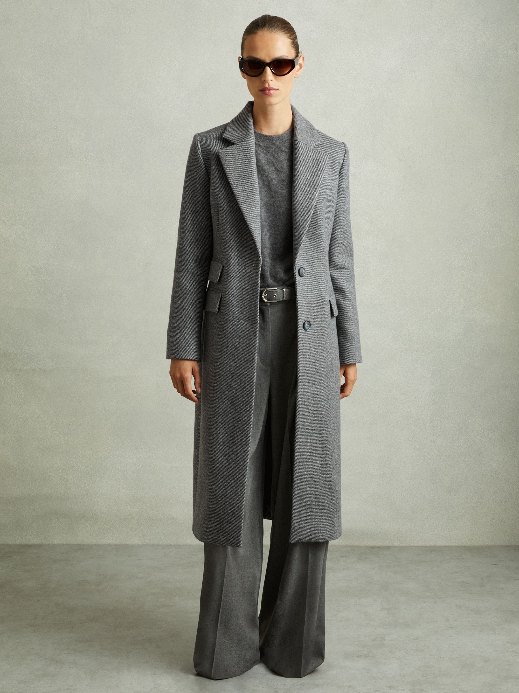 Reiss Petite Wool-Blend Longline Coat in Grey | REISS