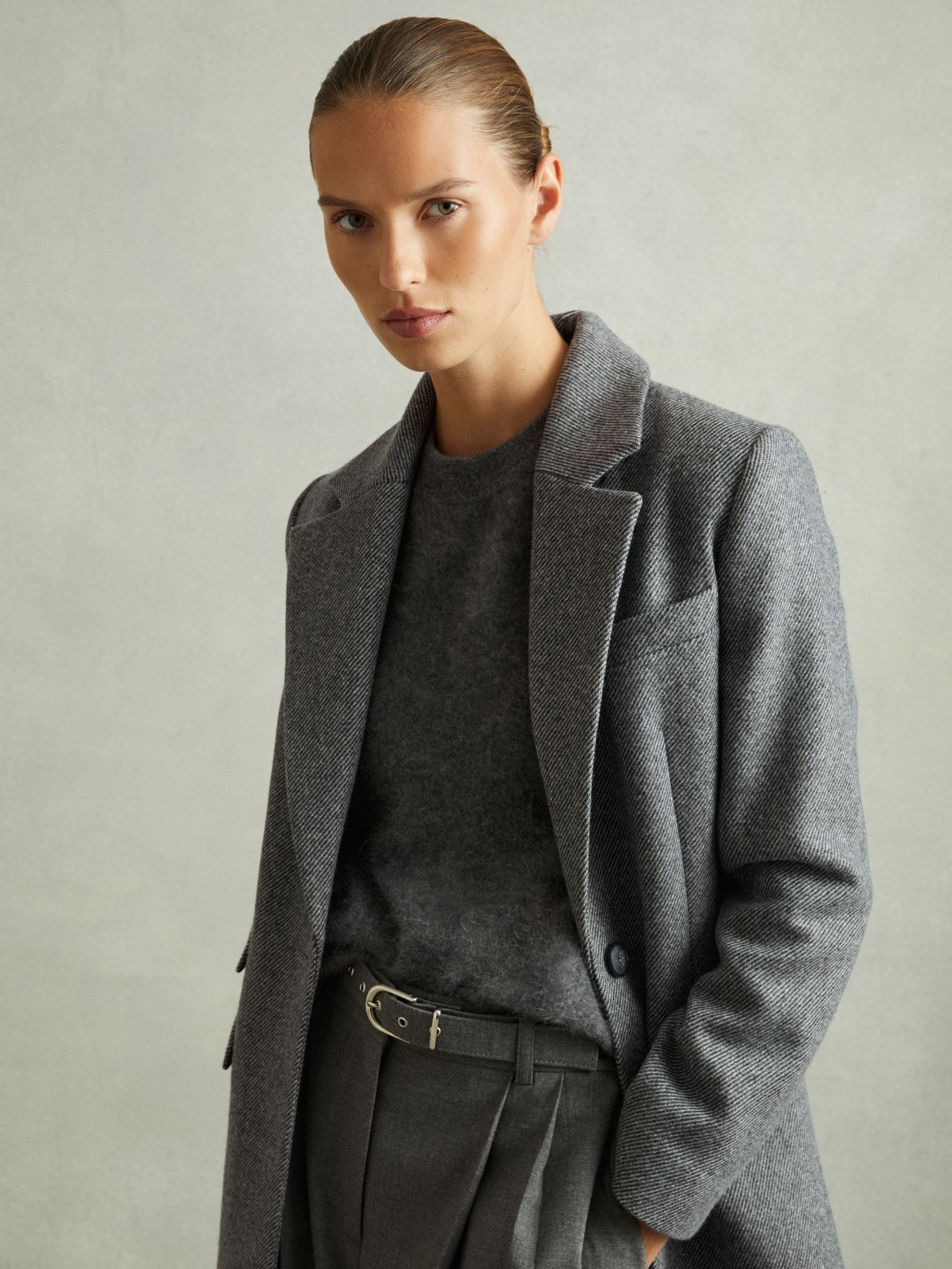 Reiss Petite Wool-Blend Longline Coat in Grey | REISS