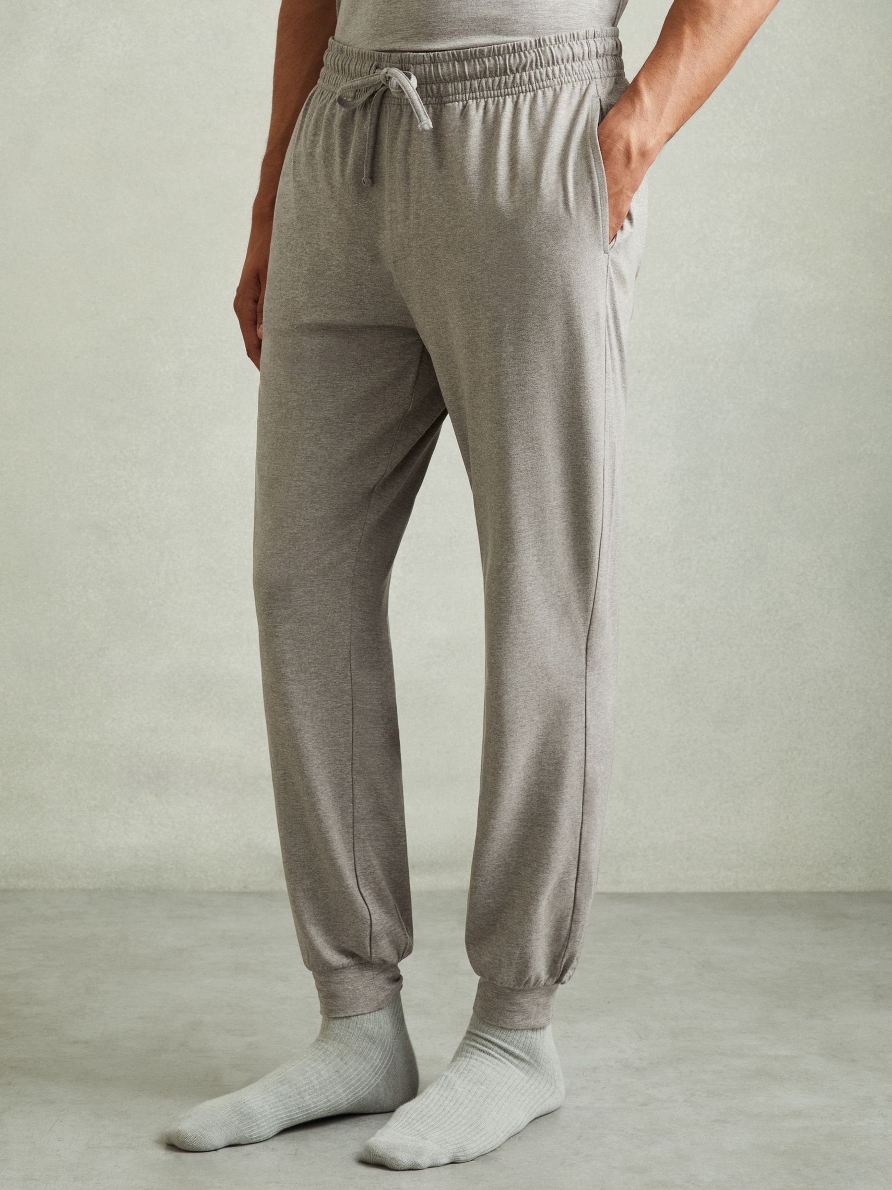 Tapered Stretch-Jersey Joggers in Grey Melange - Image 1 of 6
