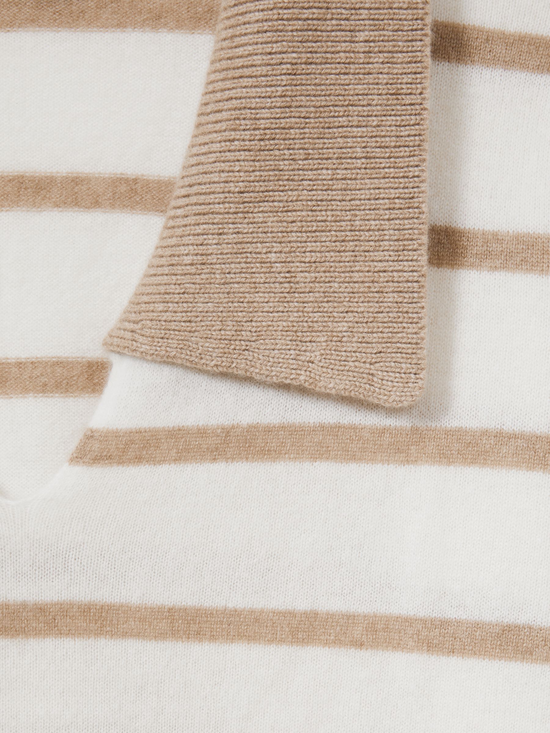 Cashmere Open Collar Striped Jumper in White/Beige - Image 6 of 6