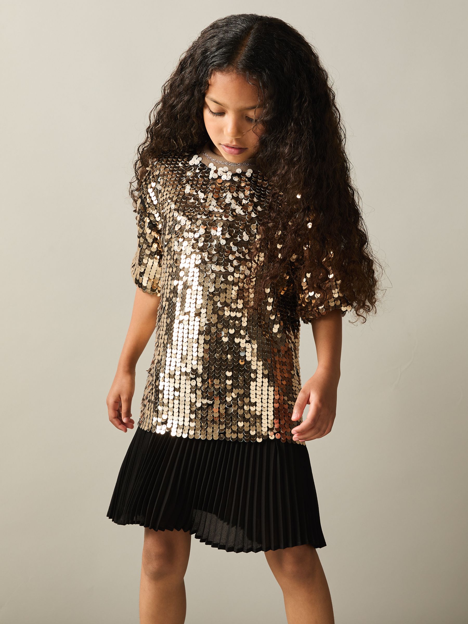 4-9 yrs Sequin T-Shirt Dress in Gold - Image 1 of 4
