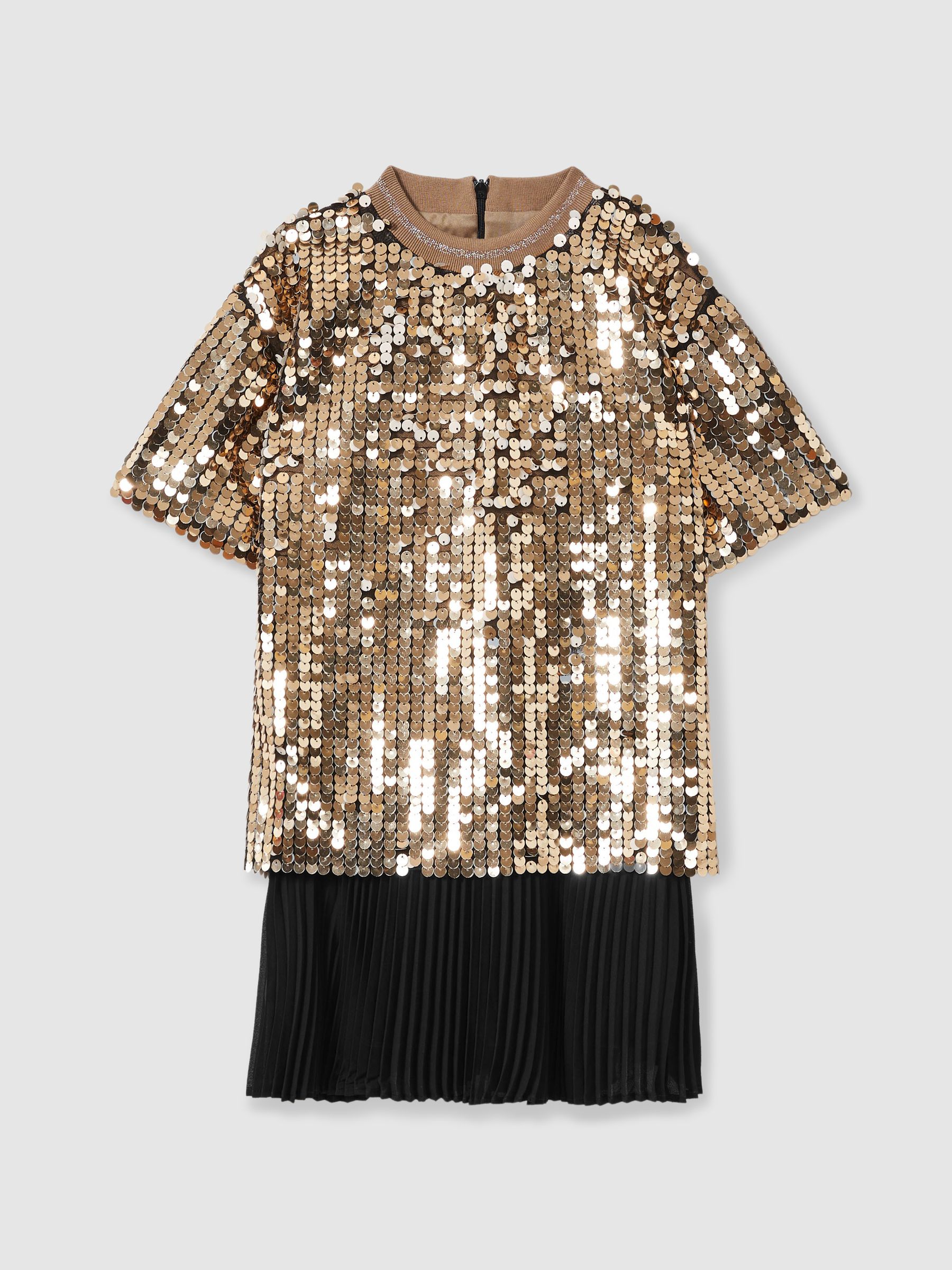Reiss 4-9 yrs Sequin T-Shirt Dress in Gold - REISS