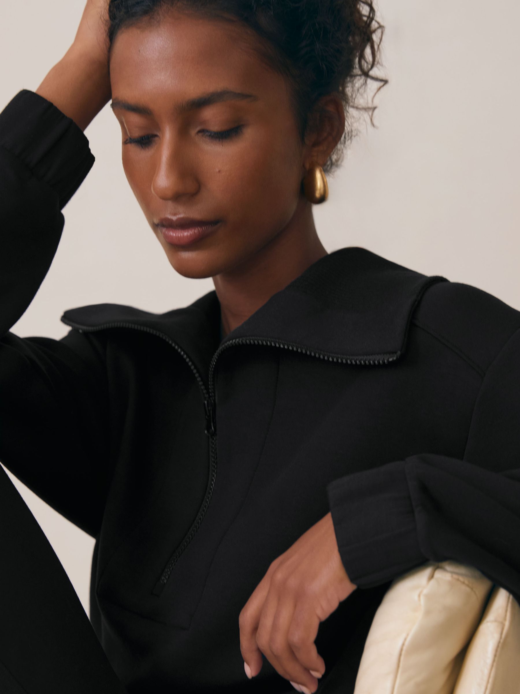 L'Appartement Half Sleeve Sweat ブラック Monte Half-Zip Sweatshirt - Onyx Black