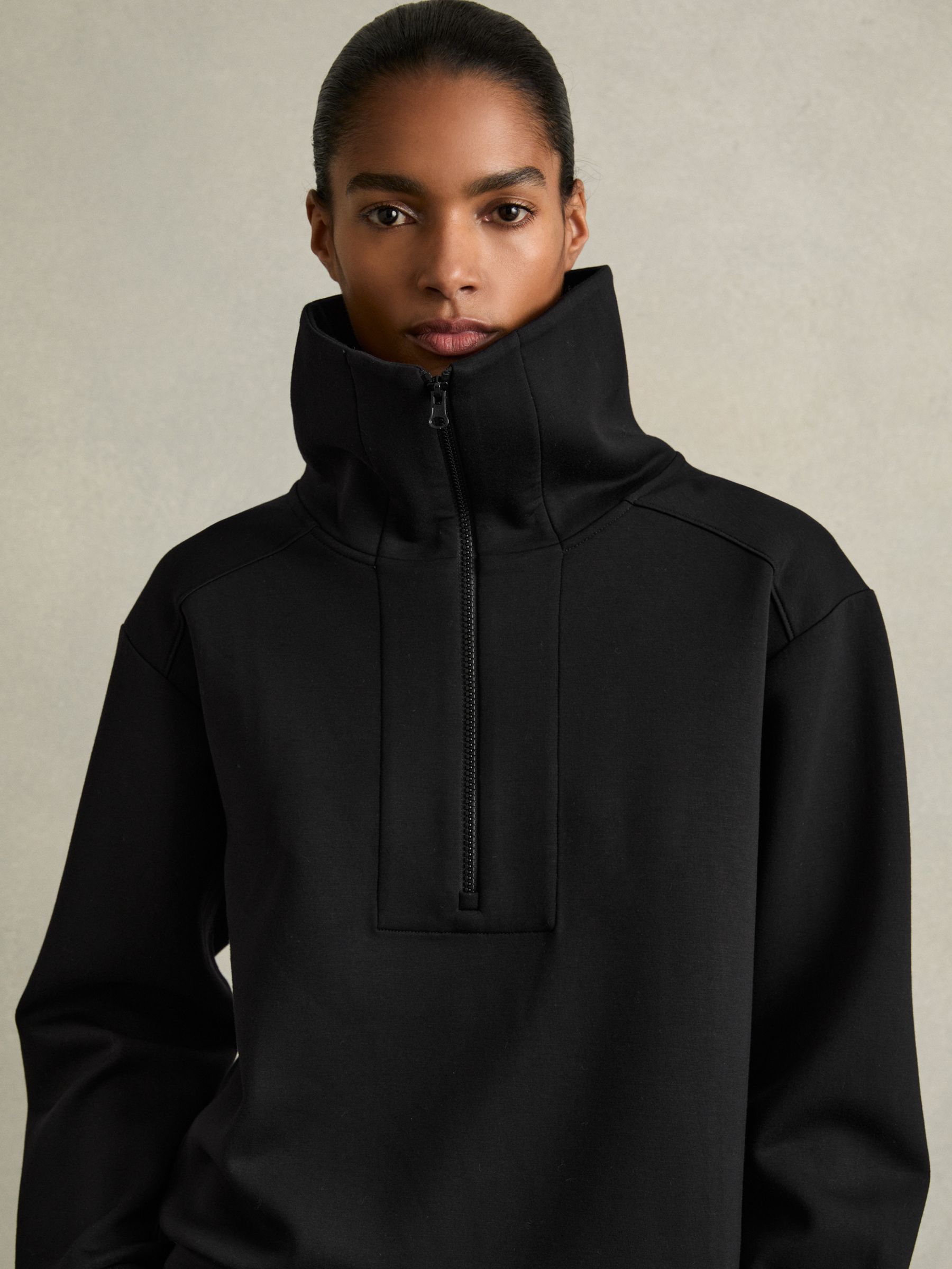 Jersey Half-Zip Drawstring-Hem Sweatshirt in Black - Image 3 of 7