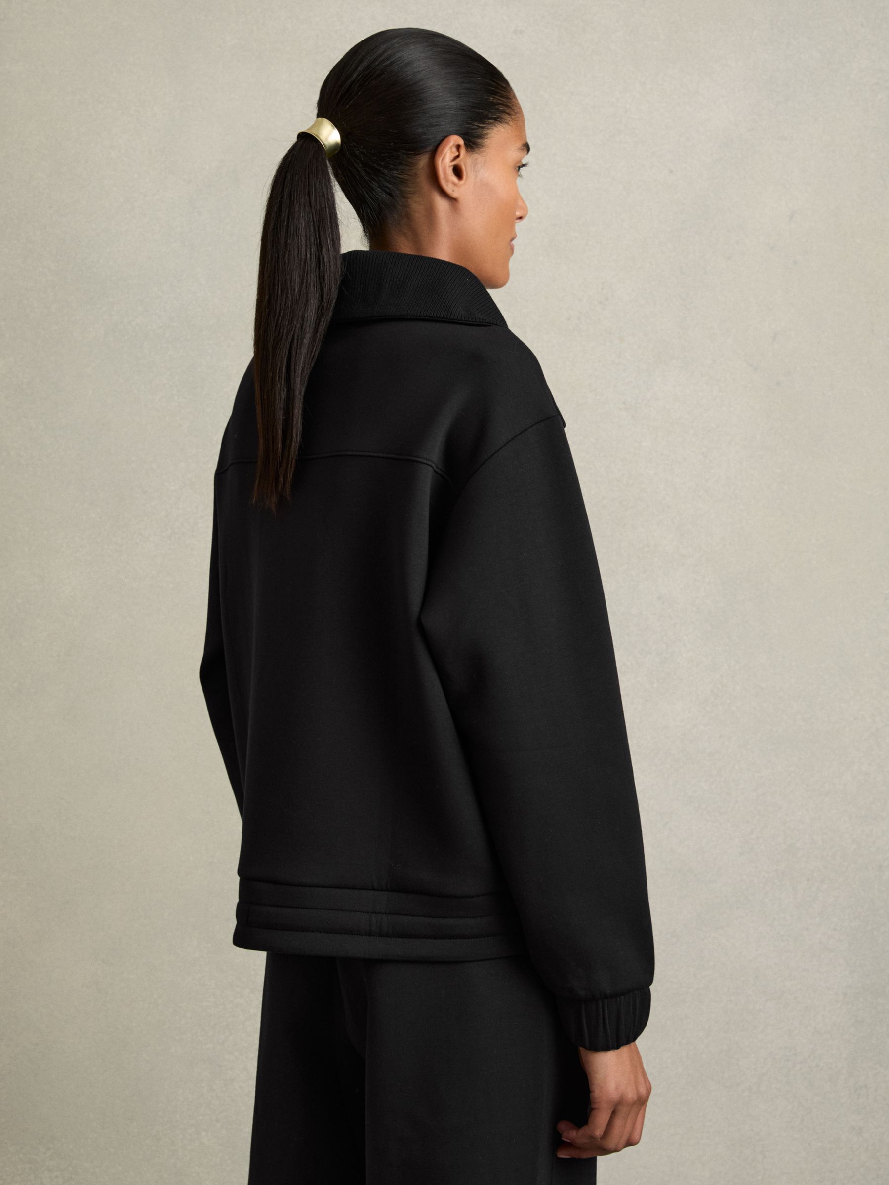 Jersey Half-Zip Drawstring-Hem Sweatshirt in Black - Image 6 of 7