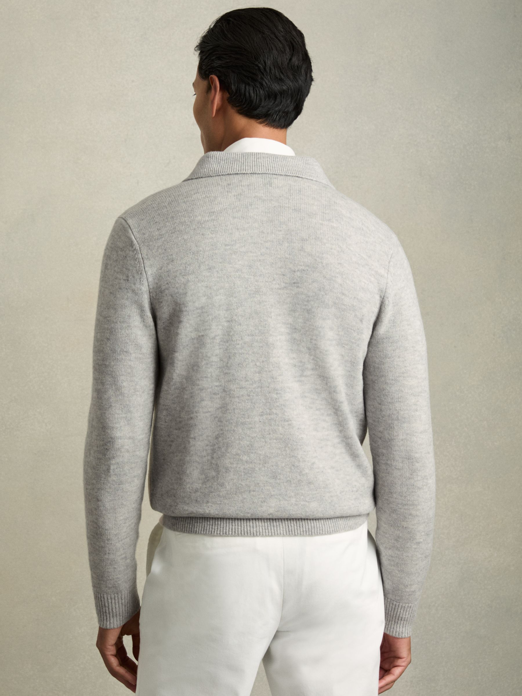 Wool Colour-Block Zip-Through Cardigan in Oatmeal/White - Image 5 of 6