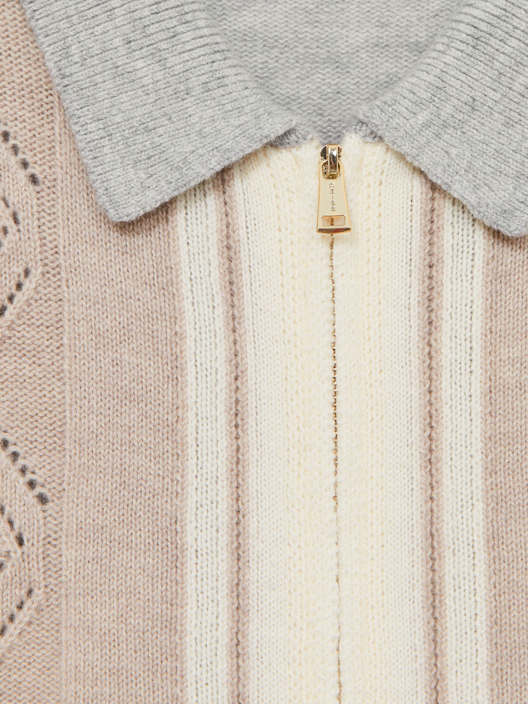 Wool Colour-Block Zip-Through Cardigan in Oatmeal/White - Image 6 of 6