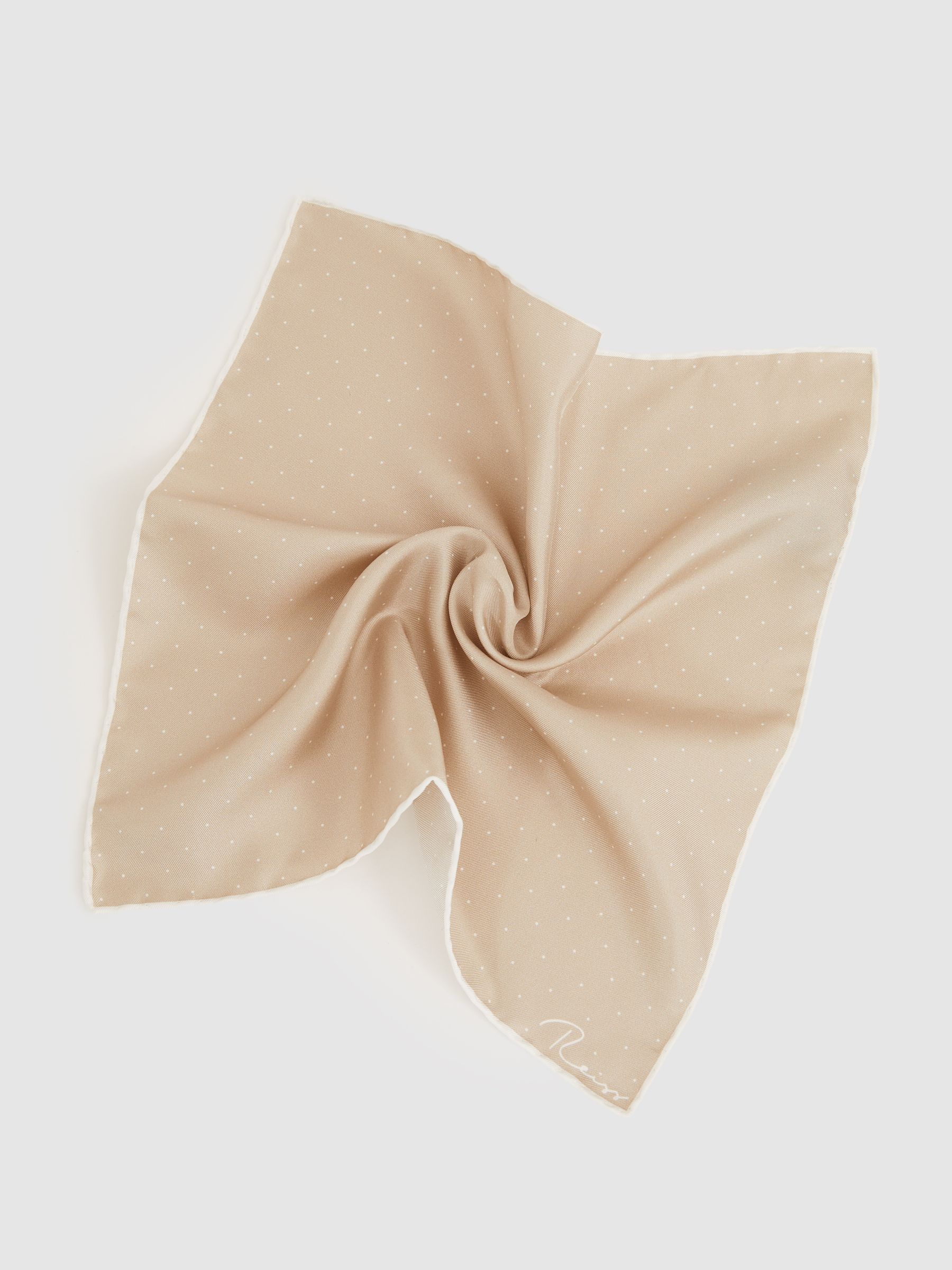 Polka Dot Silk Pocket Square in Champagne - Image 3 of 4