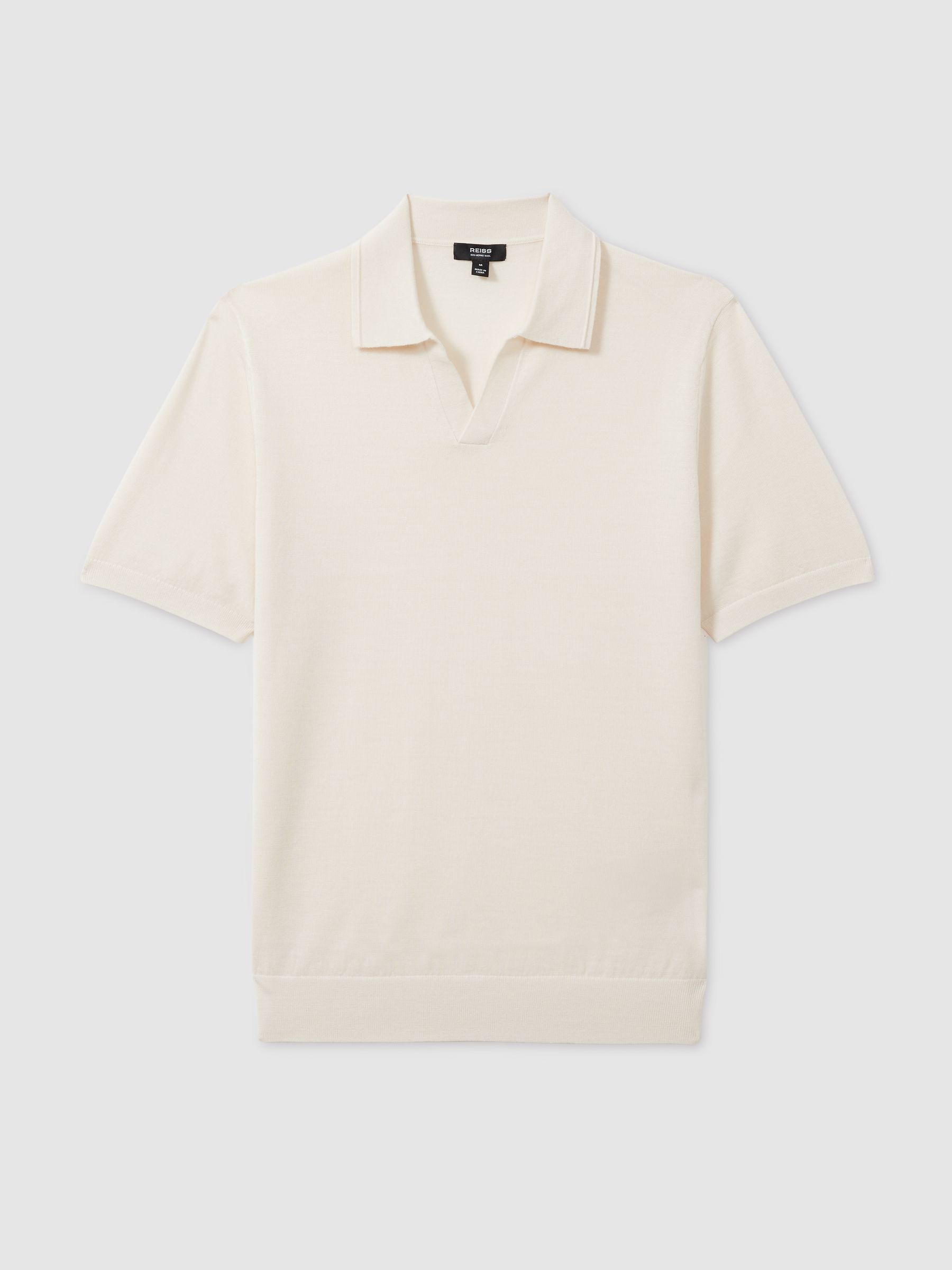 Merino Wool Open Collar Polo Shirt in Snow White - Image 2 of 6