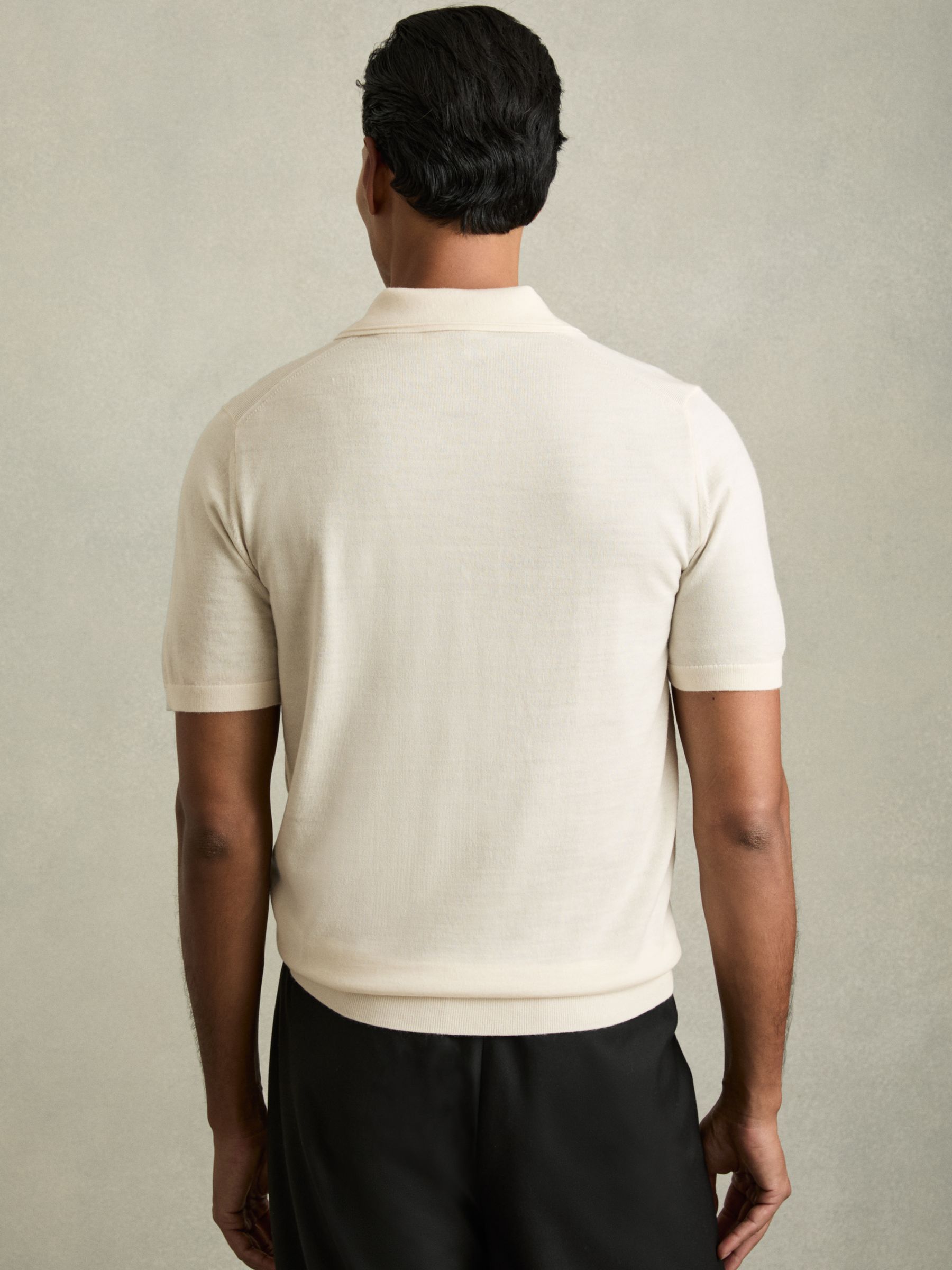Merino Wool Open Collar Polo Shirt in Snow White - Image 5 of 6