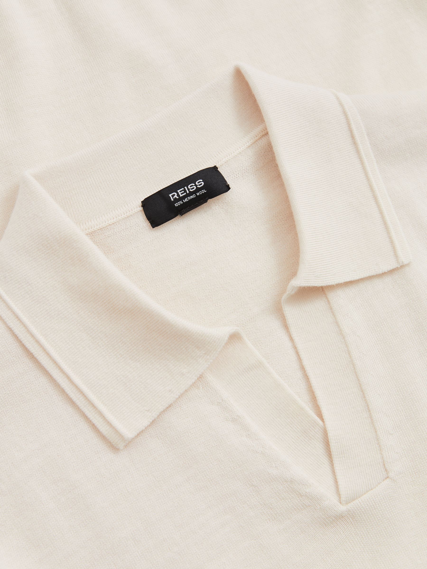 Merino Wool Open Collar Polo Shirt in Snow White - Image 6 of 6