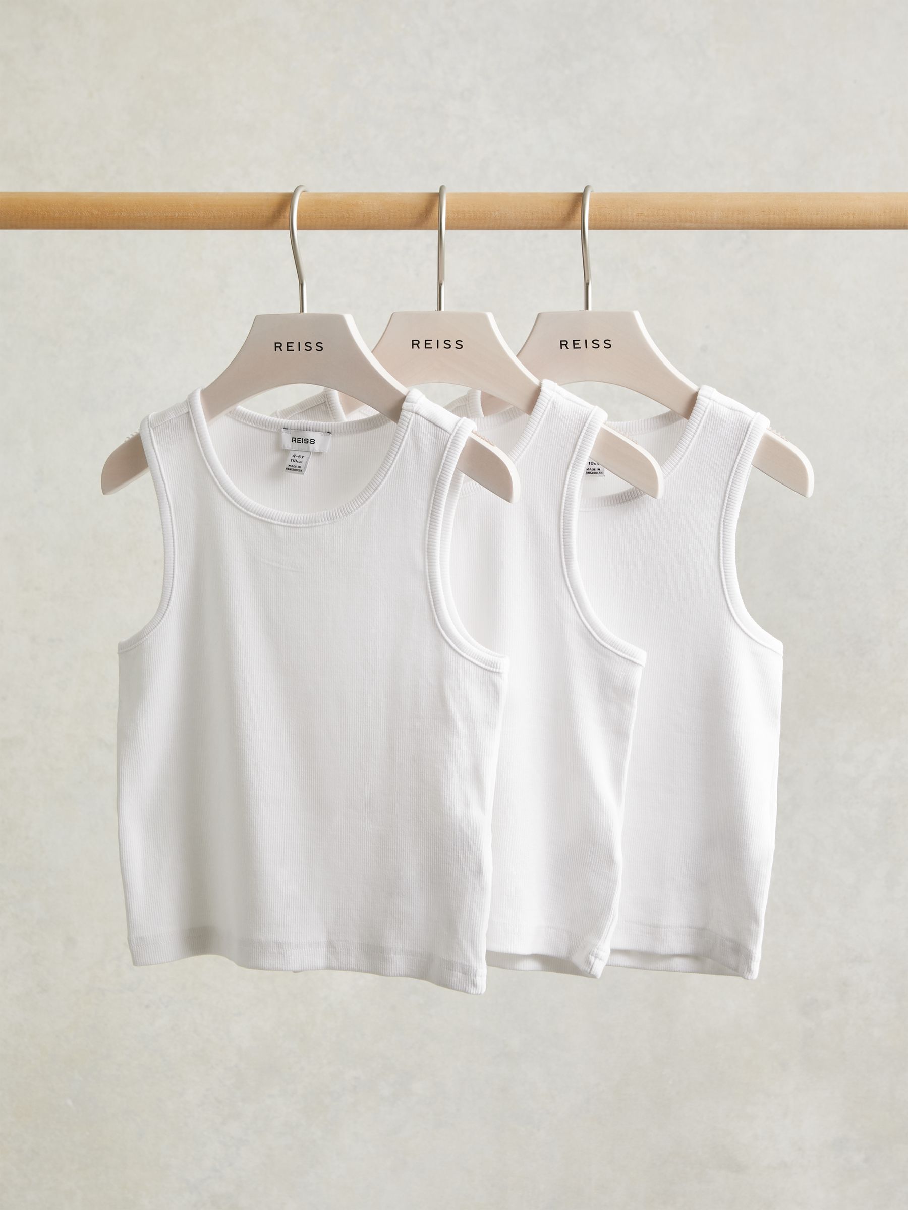 13-14 yrs Cotton Stretch Ribbed Vest 3 Pack in White - Image 1 of 4