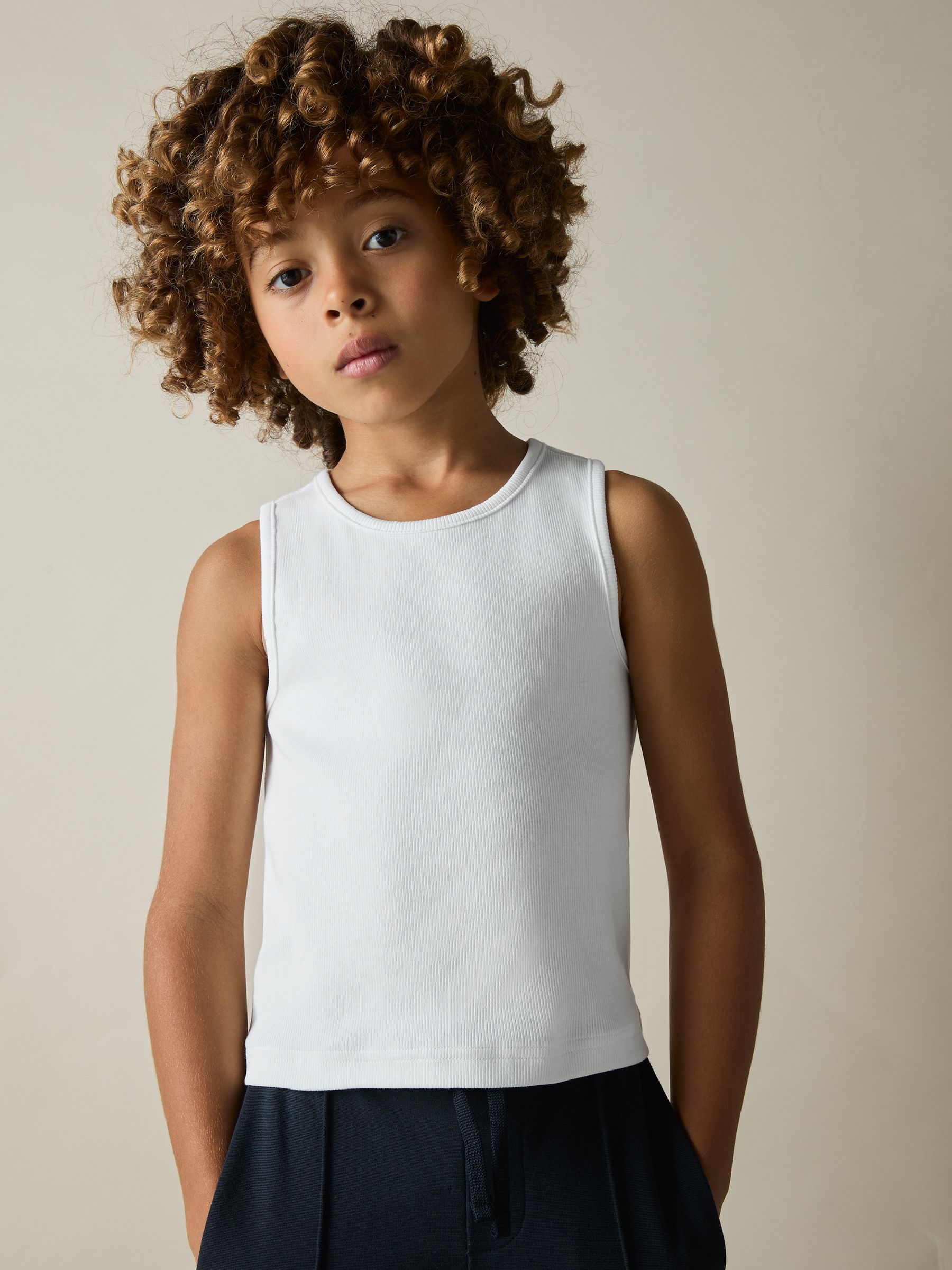 13-14 yrs Cotton Stretch Ribbed Vest 3 Pack in White - Image 2 of 4