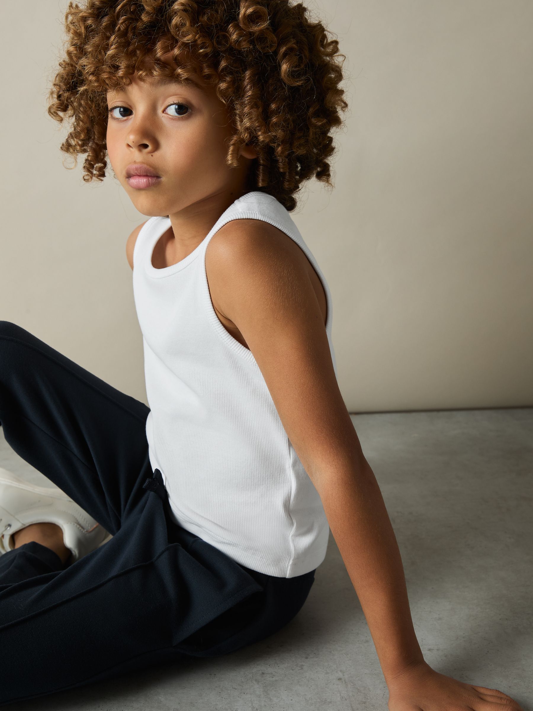 13-14 yrs Cotton Stretch Ribbed Vest 3 Pack in White - Image 3 of 4