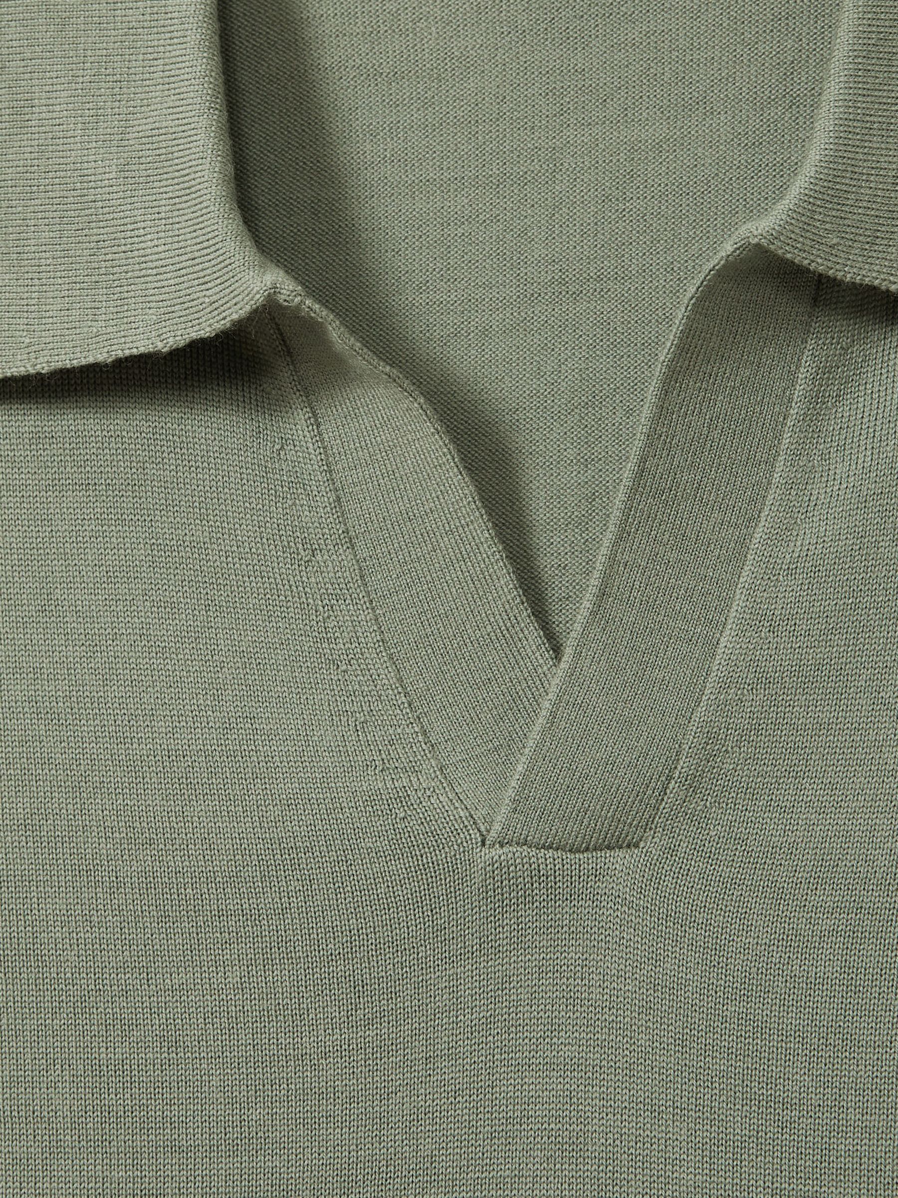 Merino Wool Open Collar Polo Shirt in Herb Green - Image 8 of 8
