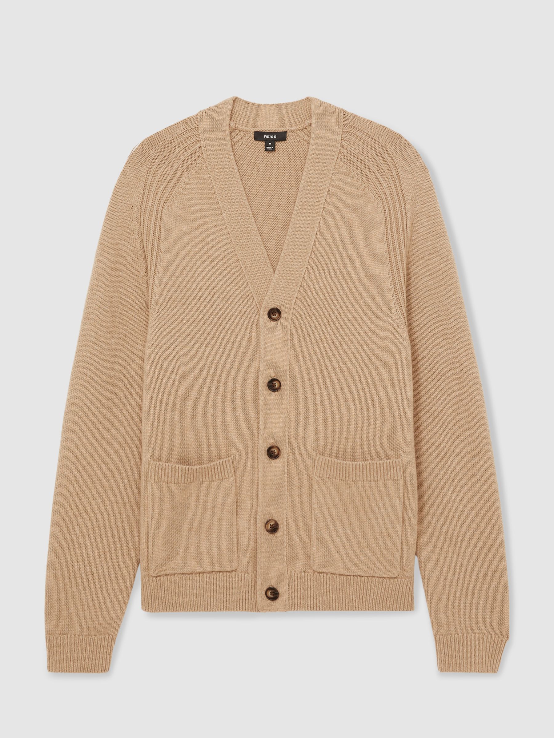 Wool-Blend Ridge-Seam Cardigan in Camel Brown - Image 2 of 7