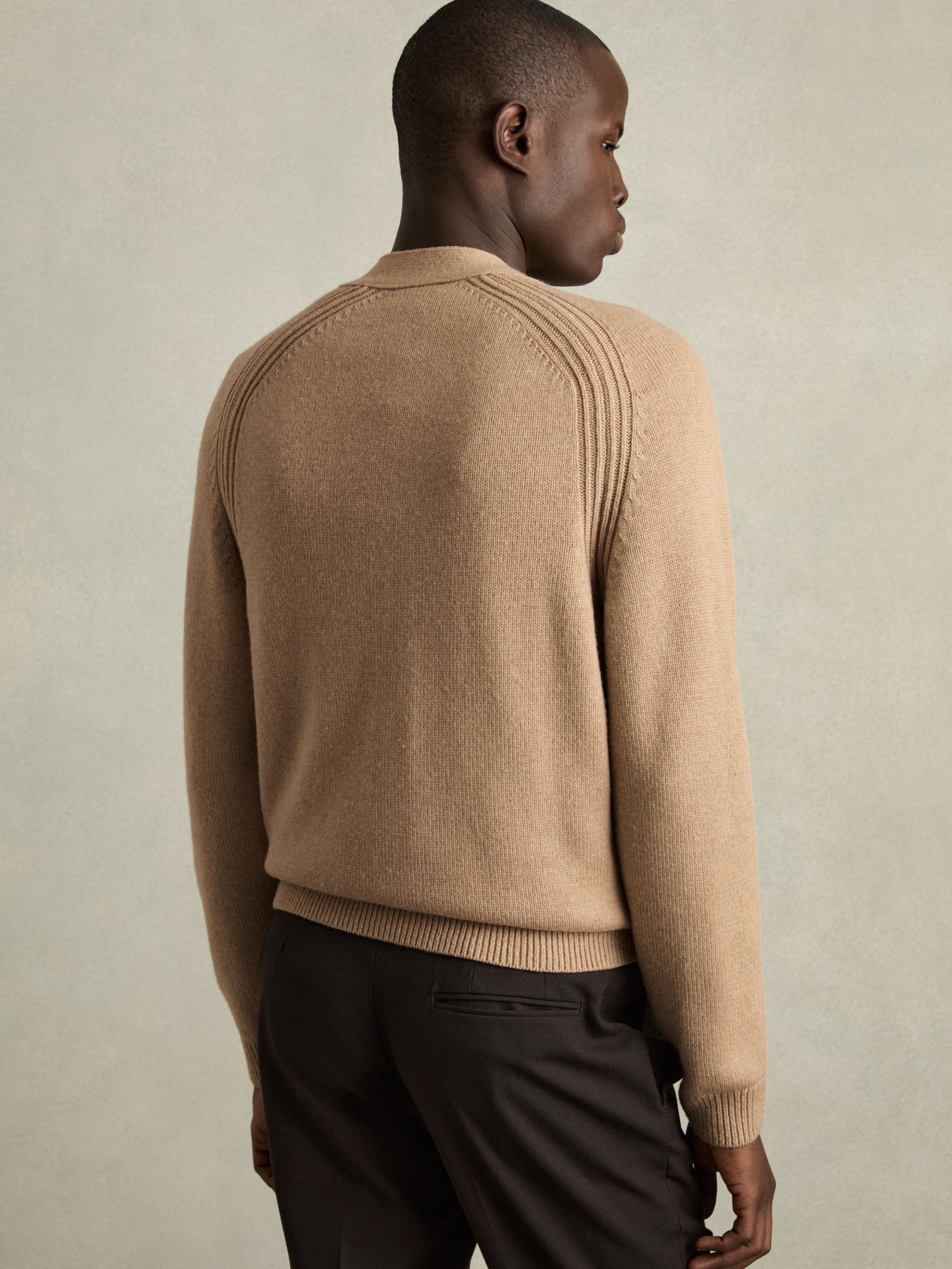 Wool-Blend Ridge-Seam Cardigan in Camel Brown - Image 5 of 7