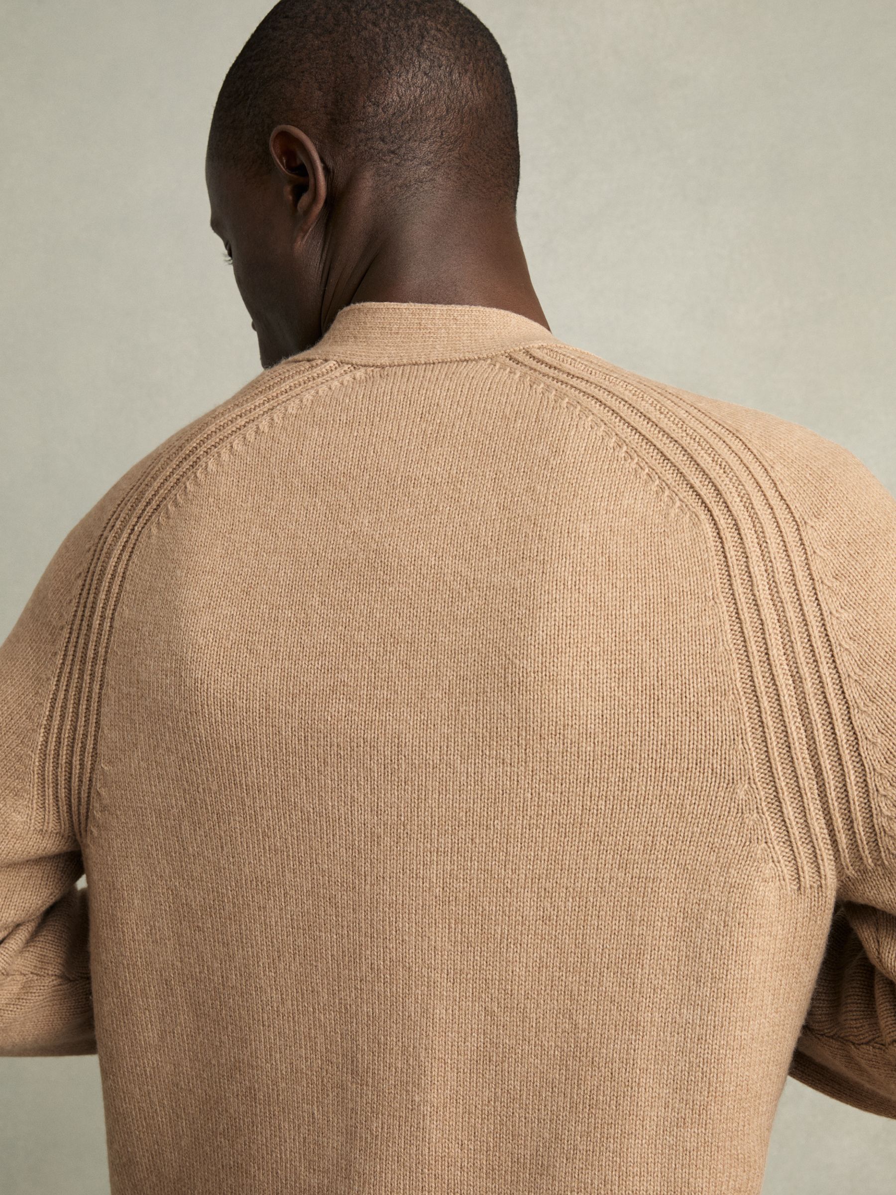 Wool-Blend Ridge-Seam Cardigan in Camel Brown - Image 6 of 7