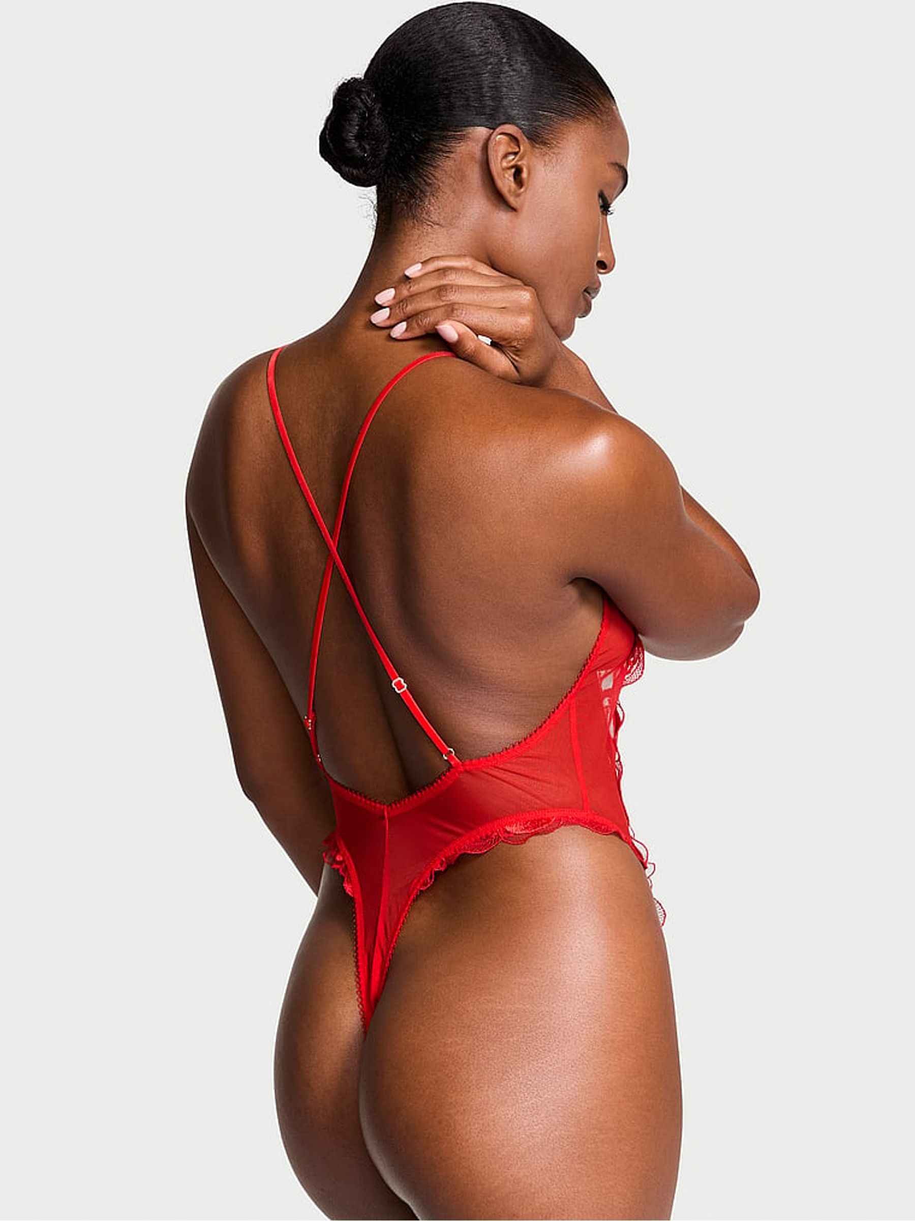 Vermillion Red Bow Embroidery Bodysuit - Image 2 of 4