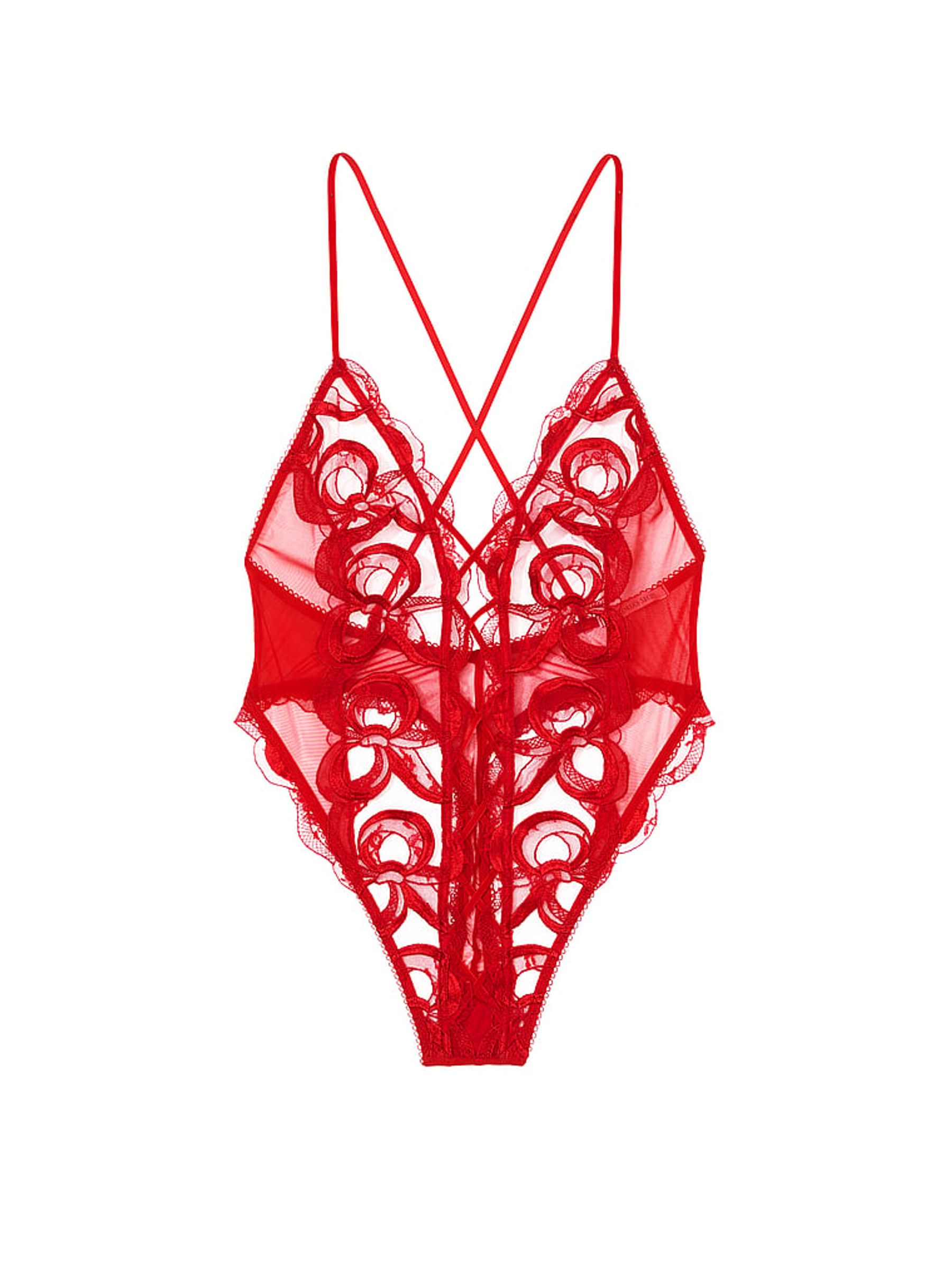 Vermillion Red Bow Embroidery Bodysuit - Image 3 of 4