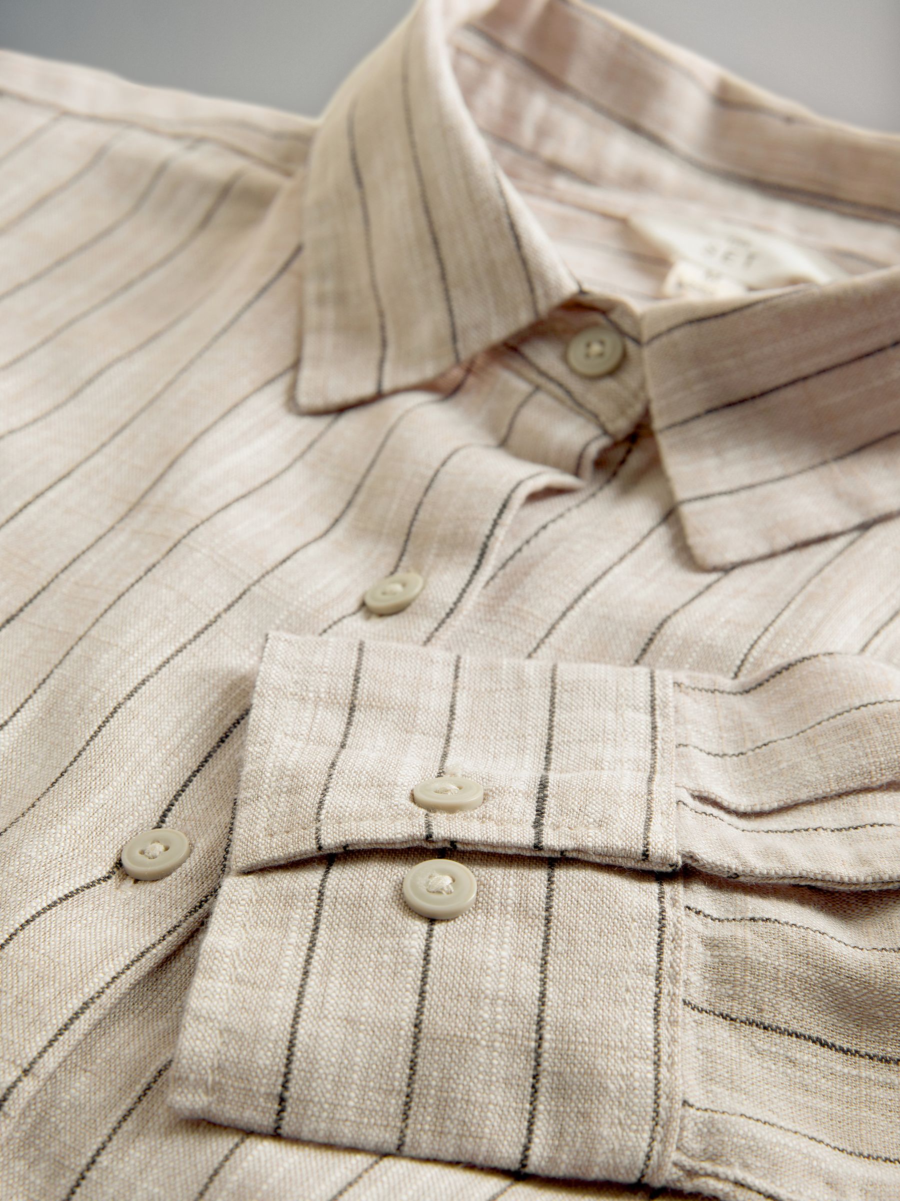 Black/Red/Ecru Stripe 3 Pack Button Through Long Sleeve Shirts with Linen - Image 10 of 11