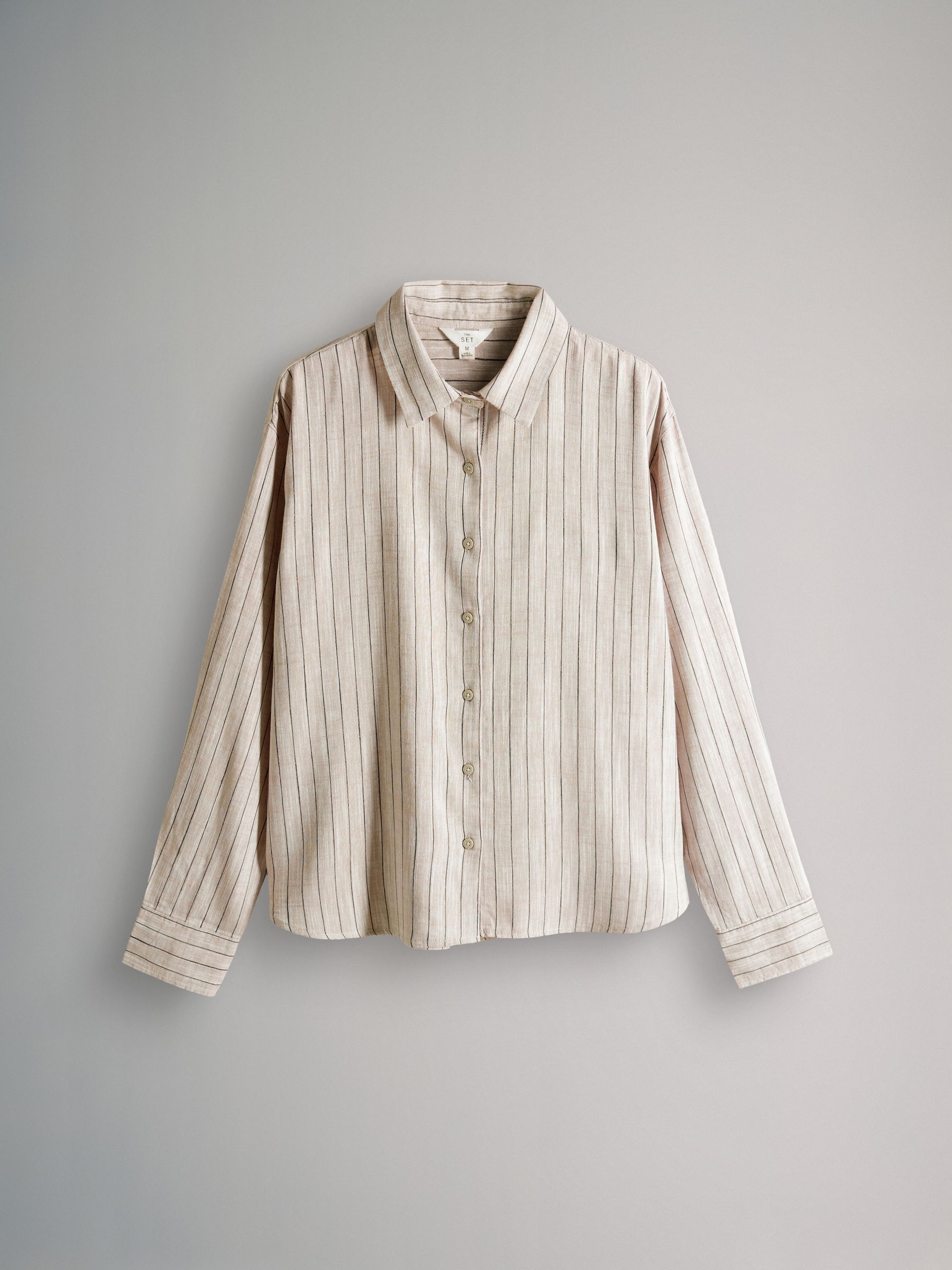 Black/Red/Ecru Stripe 3 Pack Button Through Long Sleeve Shirts with Linen - Image 7 of 11