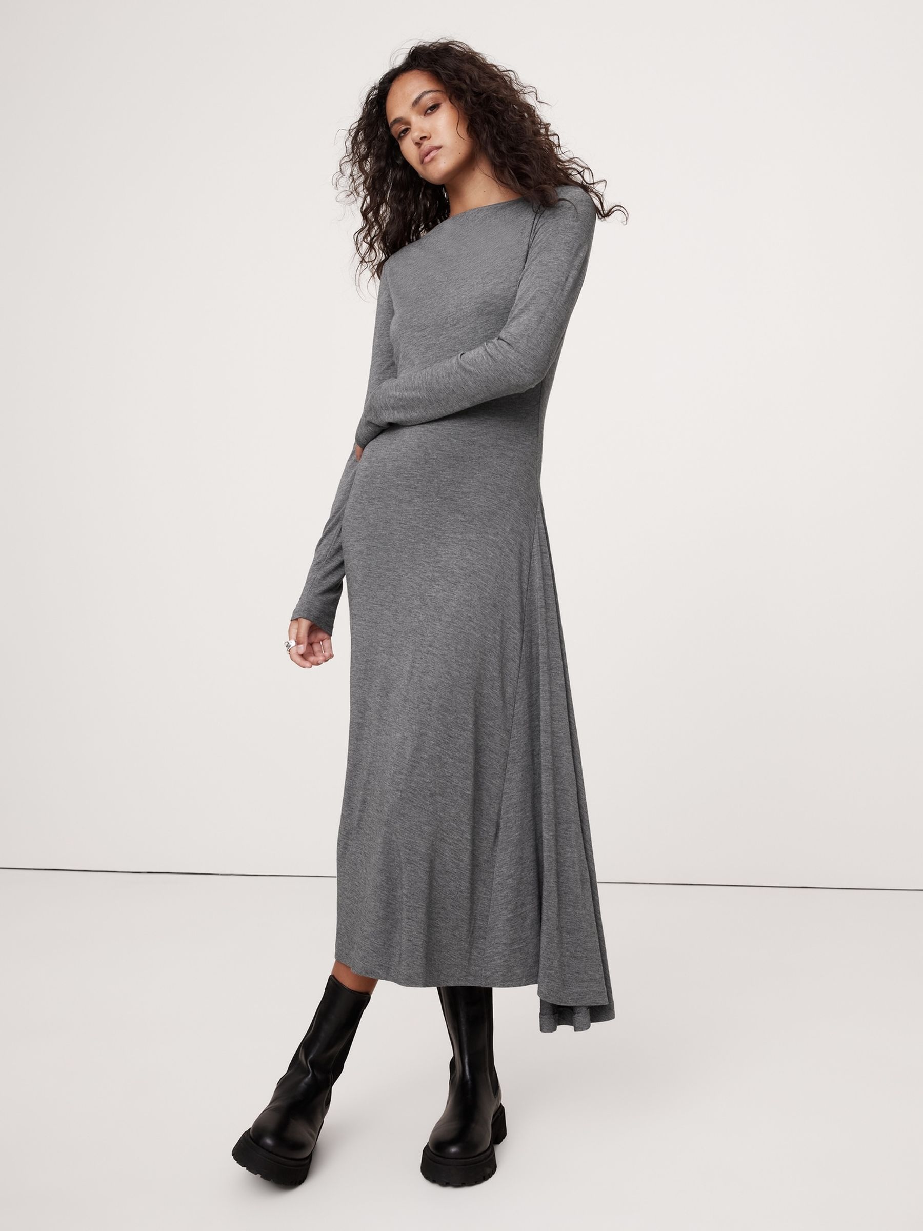 Banana Republic Grey Wool-Blend Asymmetric Midi Dress | Gap Banana Republic Grey Wool-Blend Asymmetric Midi Dress | Gap