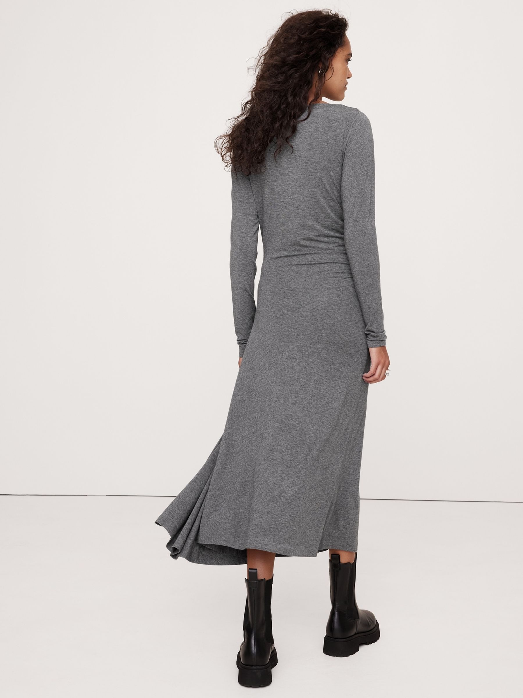 banana republic grey wool dress Cozy Ribbed Knit Midi Dress