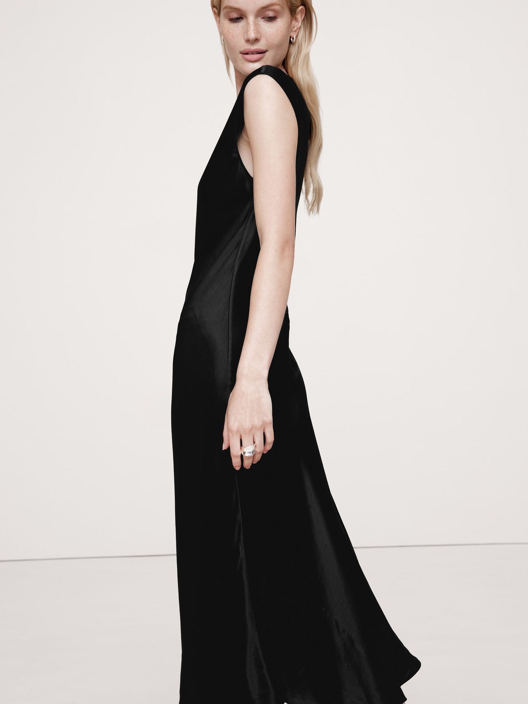 Banana Republic Black Bias-Cut Satin Midi Dress - Image 3 of 3