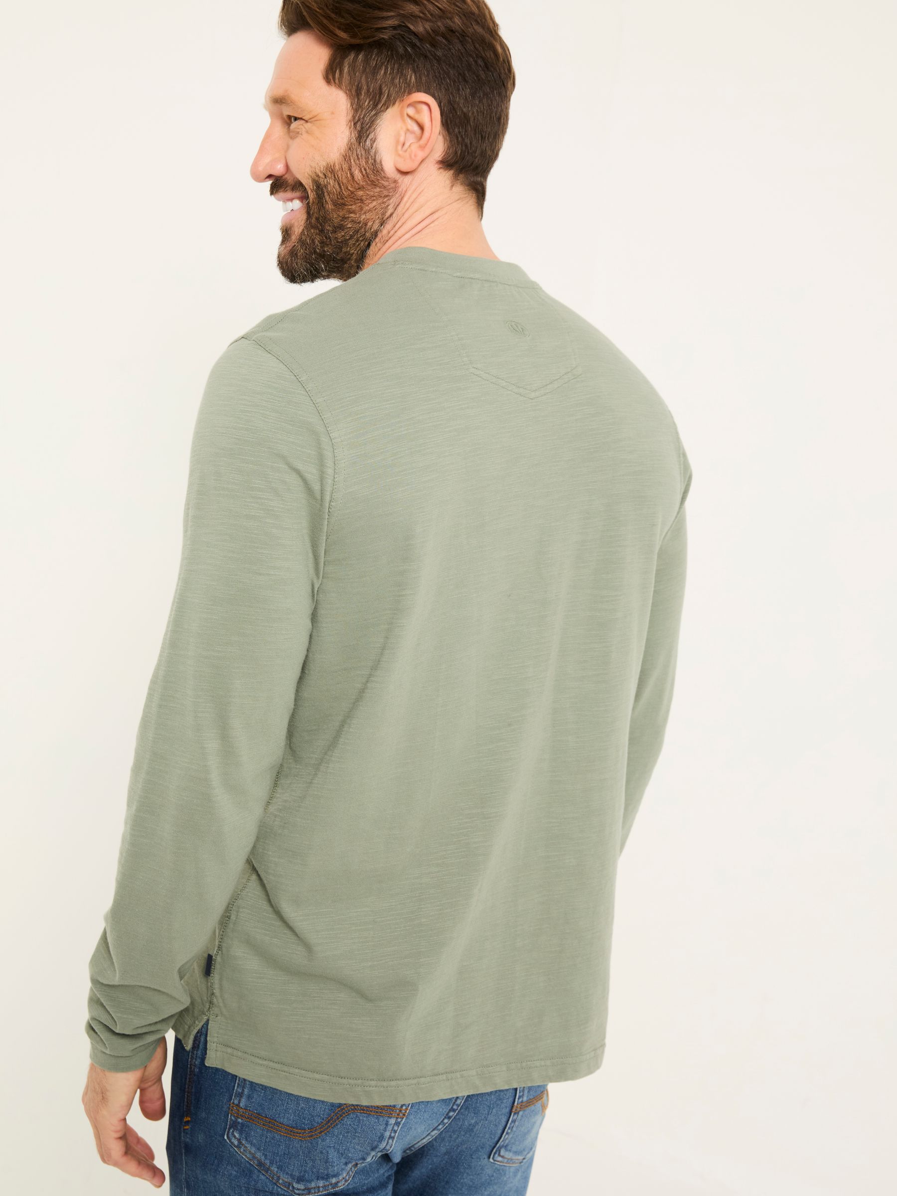Woodside Dusky Green Long Sleeve Slub Henley - Image 2 of 5