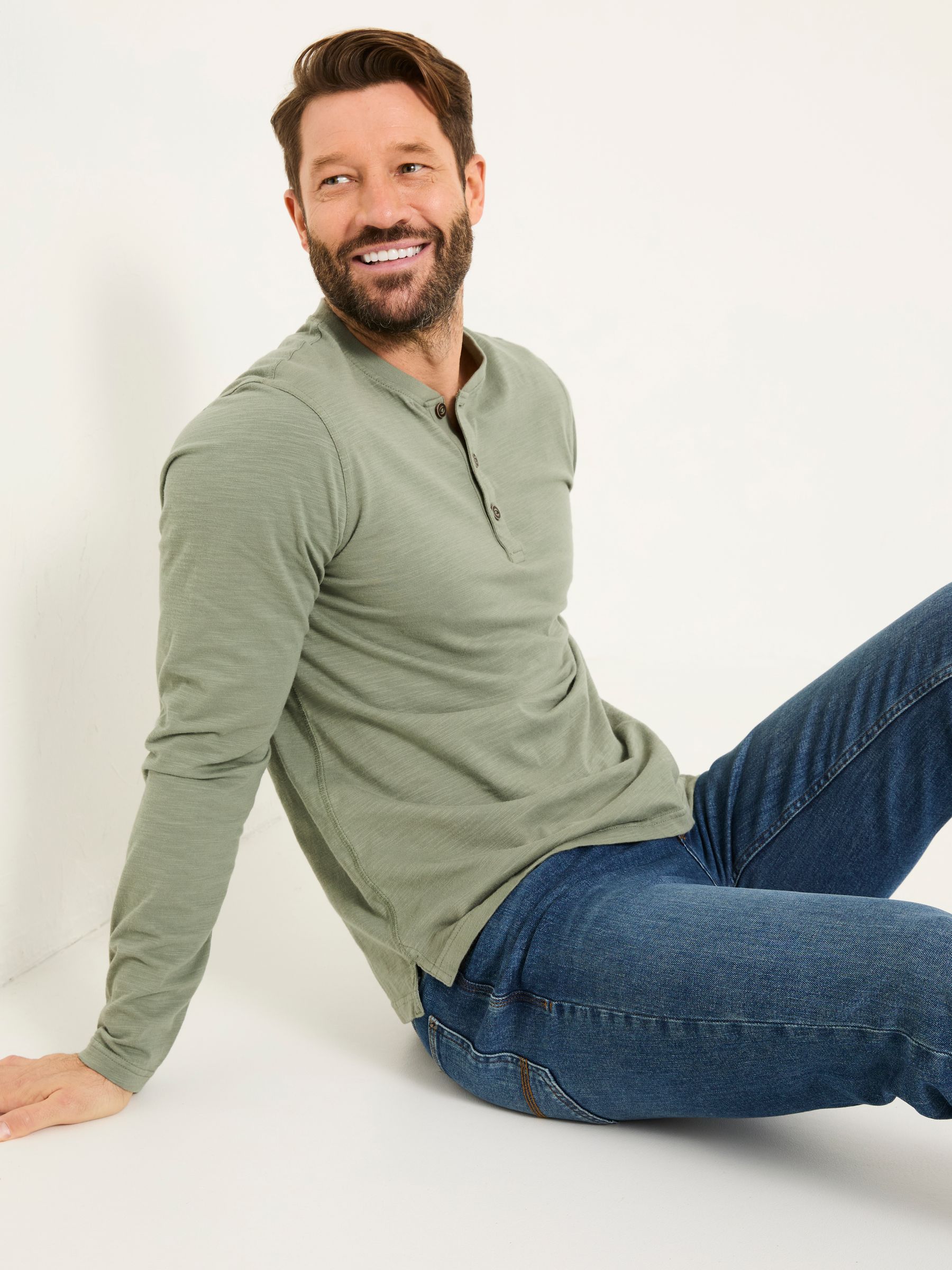 Woodside Dusky Green Long Sleeve Slub Henley - Image 3 of 5