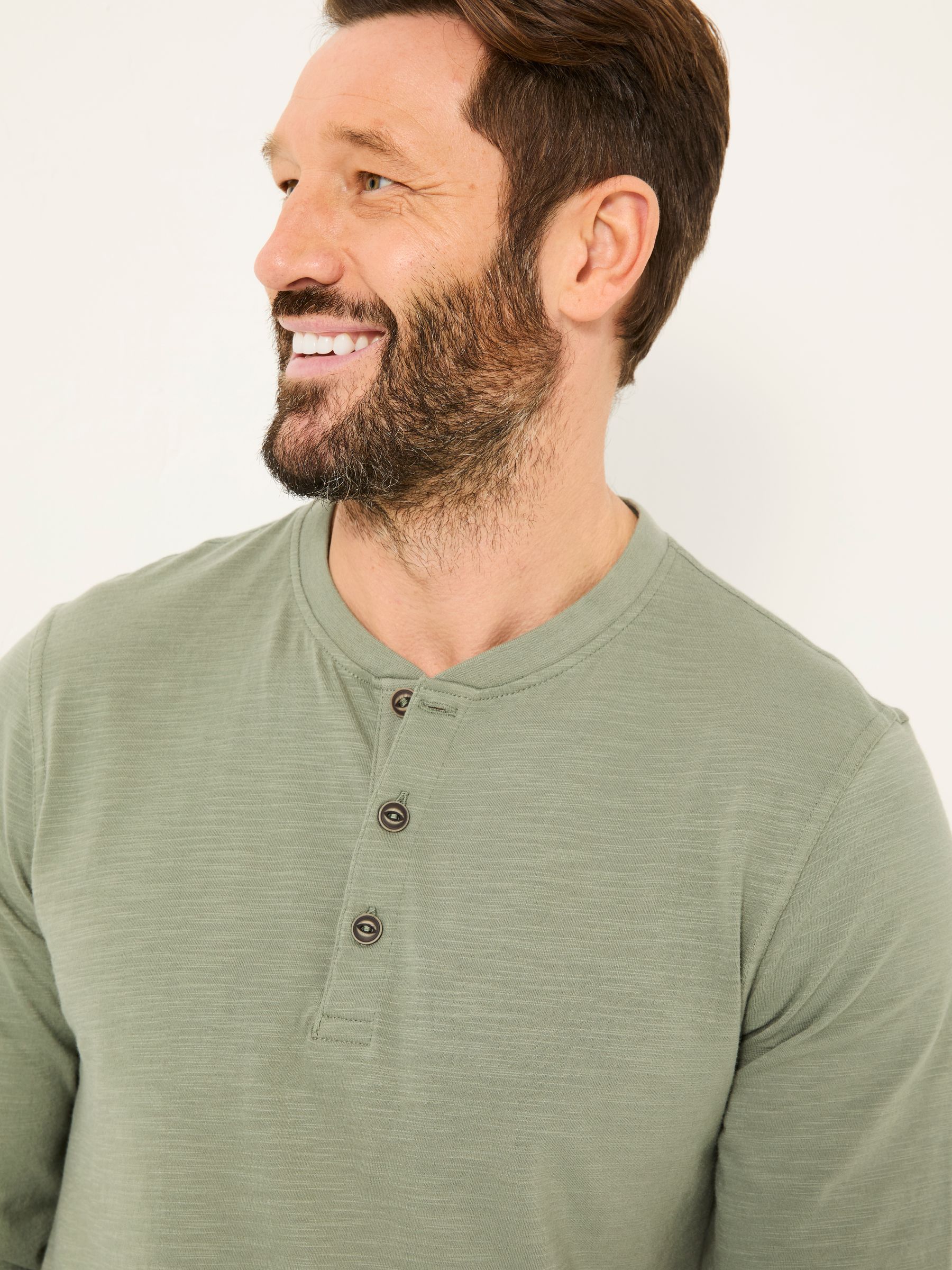 Woodside Dusky Green Long Sleeve Slub Henley - Image 4 of 5