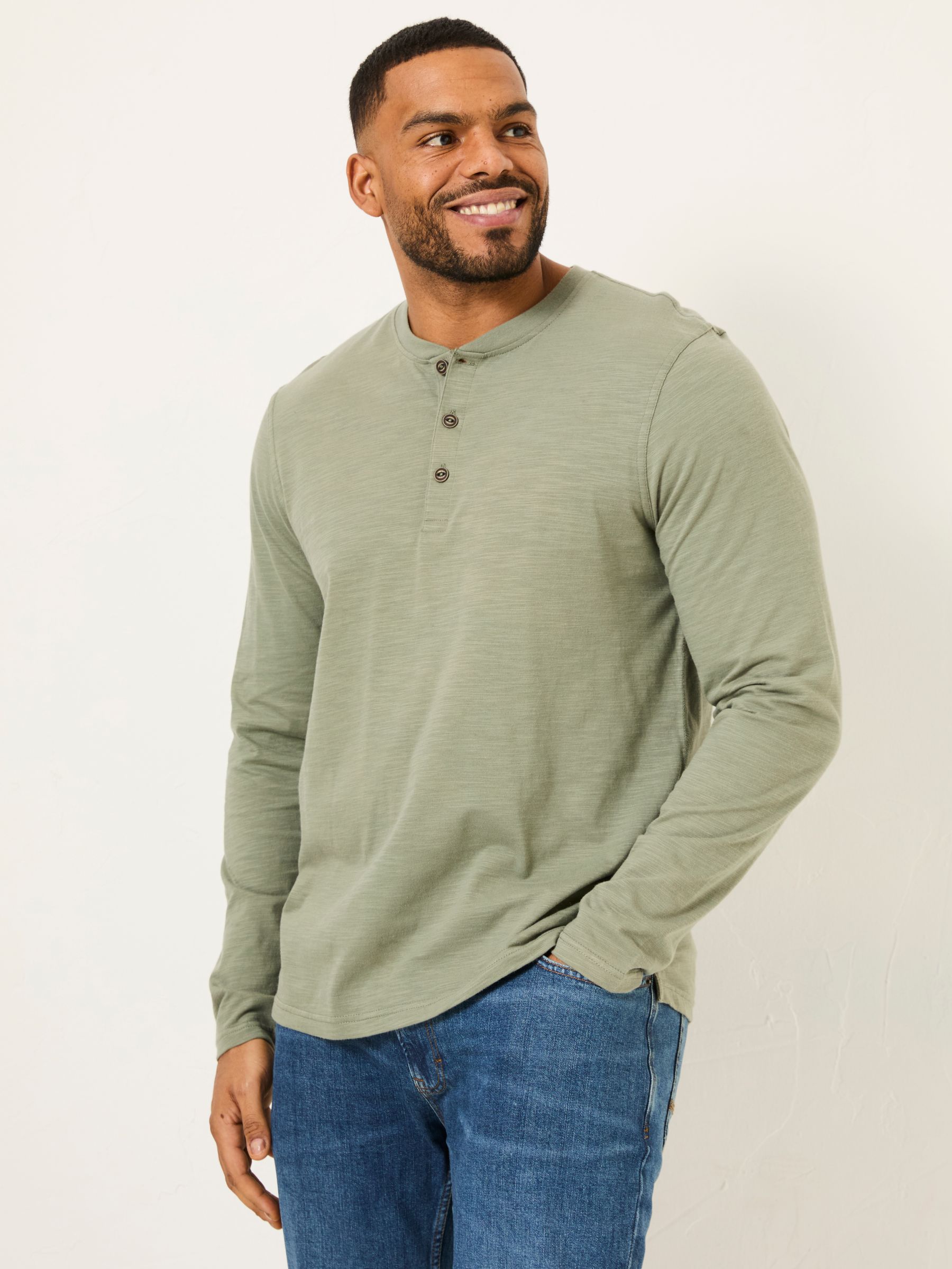 Woodside Dusky Green Long Sleeve Slub Henley - Image 5 of 5