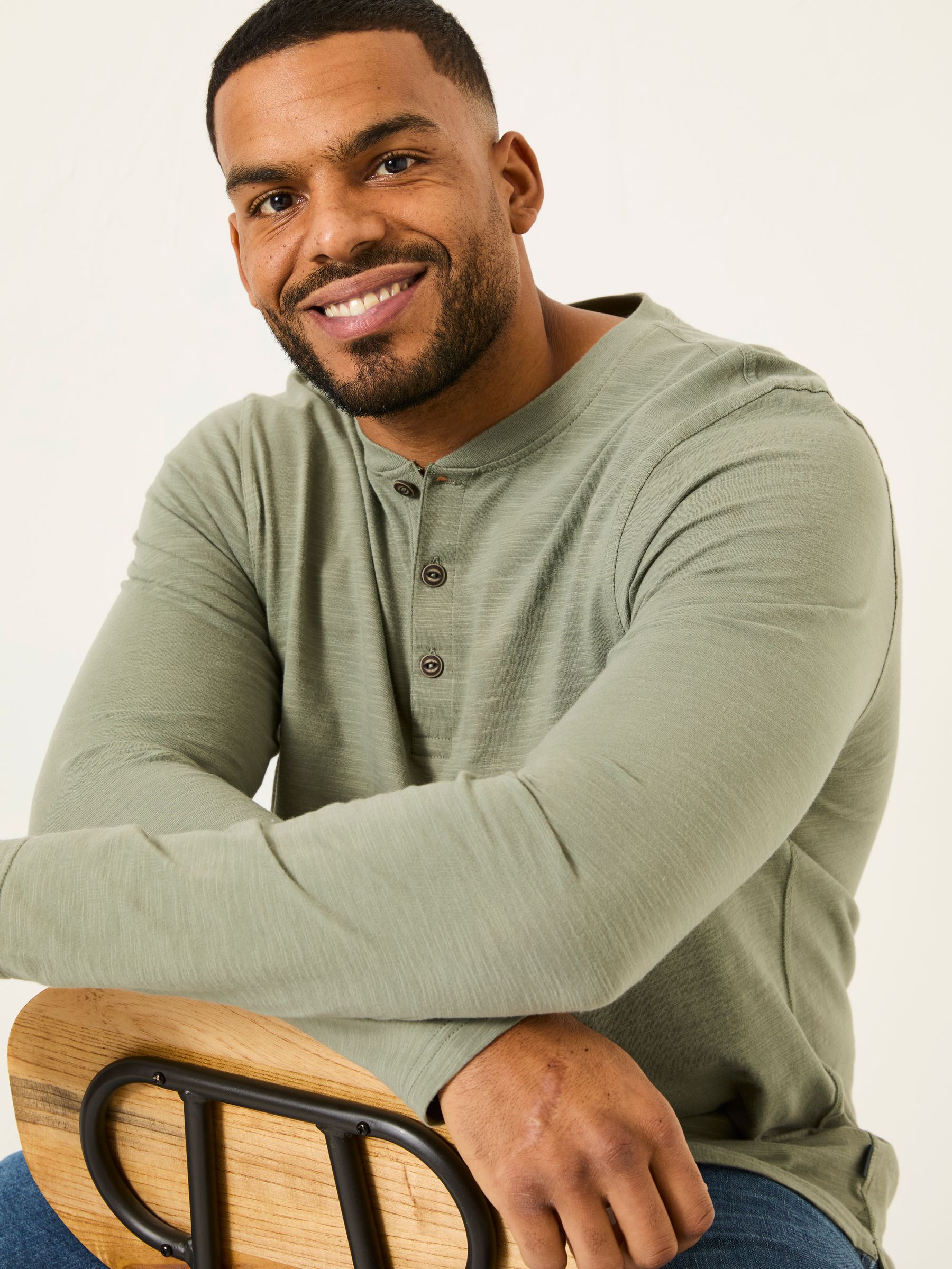 Woodside Dusky Green Long Sleeve Slub Henley - Image 6 of 8