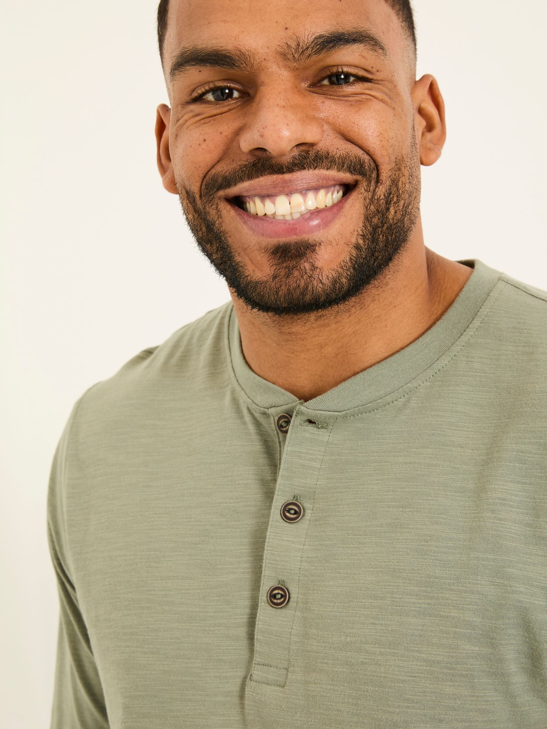 Woodside Dusky Green Long Sleeve Slub Henley - Image 7 of 8