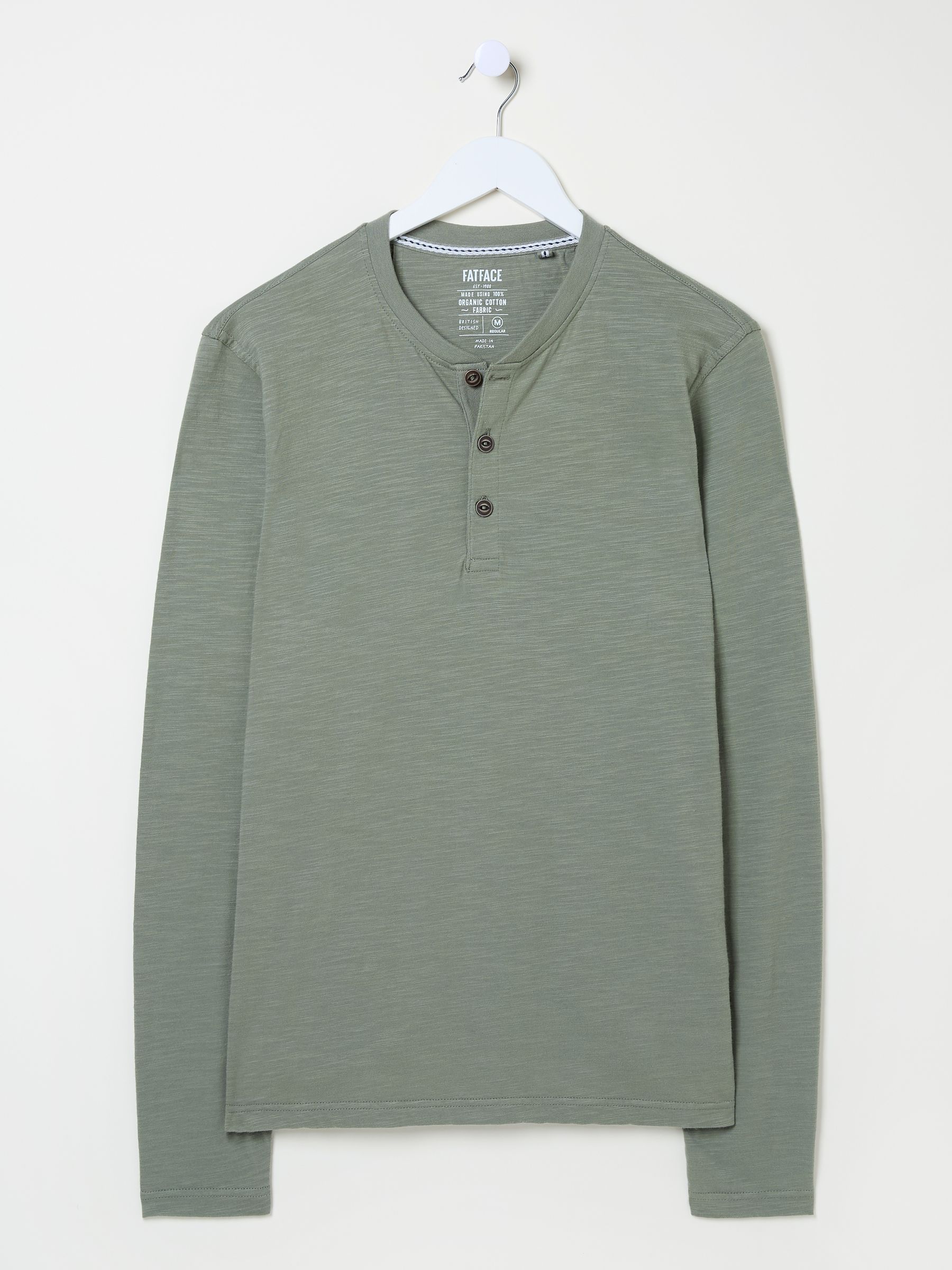 Woodside Dusky Green Long Sleeve Henley T Shirt | FatFace