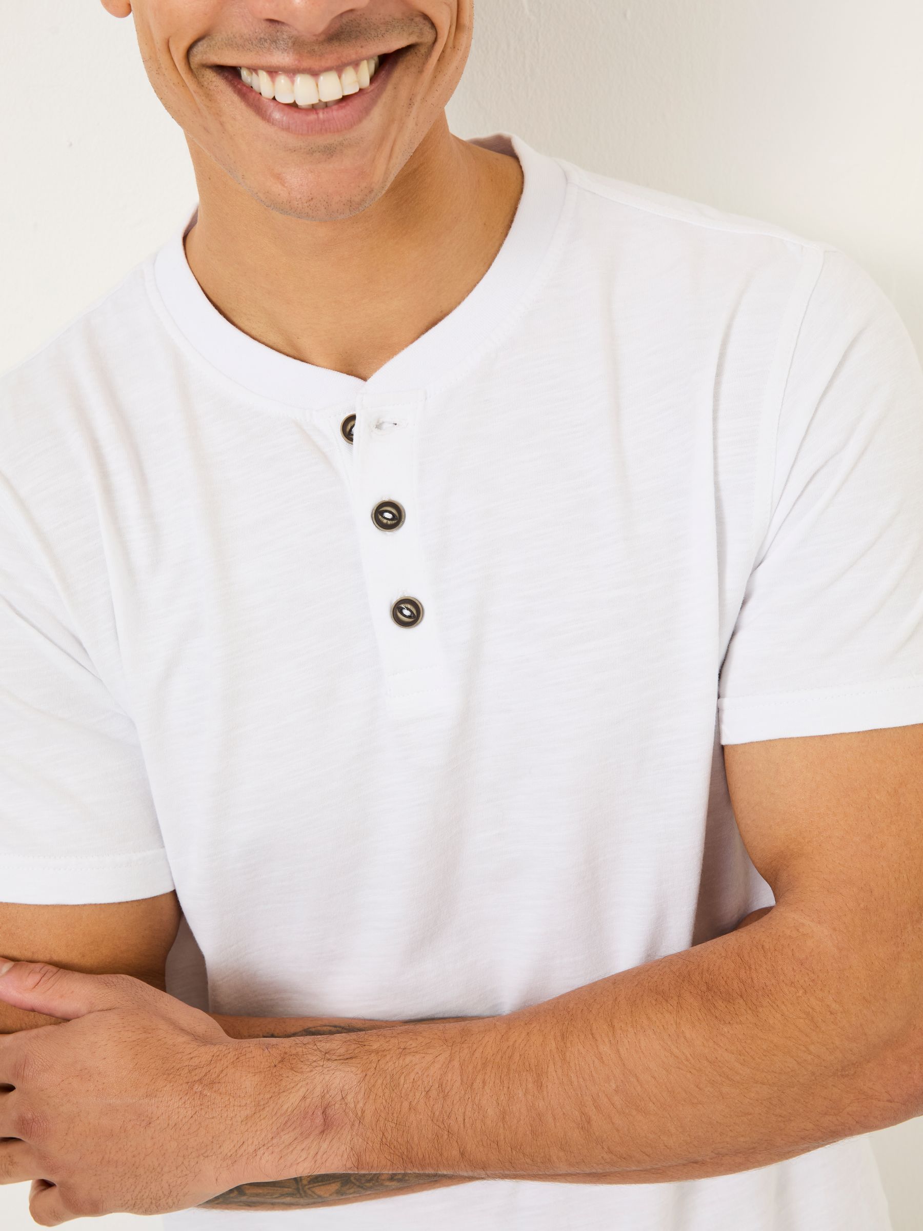 Woodside White Slub Henley T-Shirt | FatFace USA