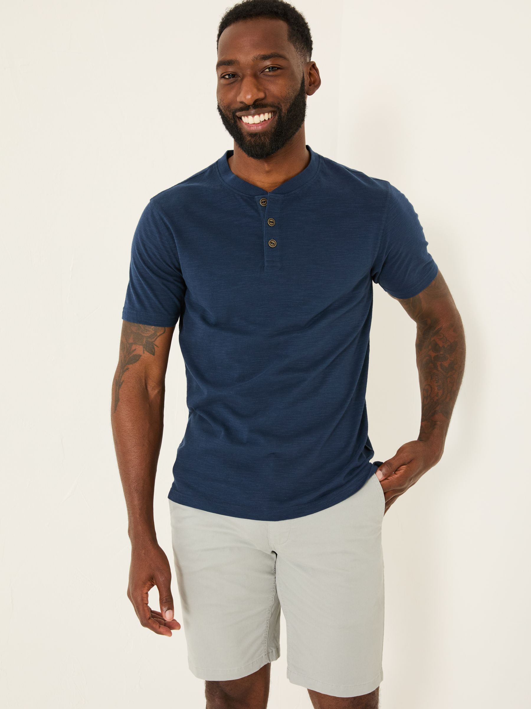 Woodside Navy Slub Henley T-Shirt | FatFace USA